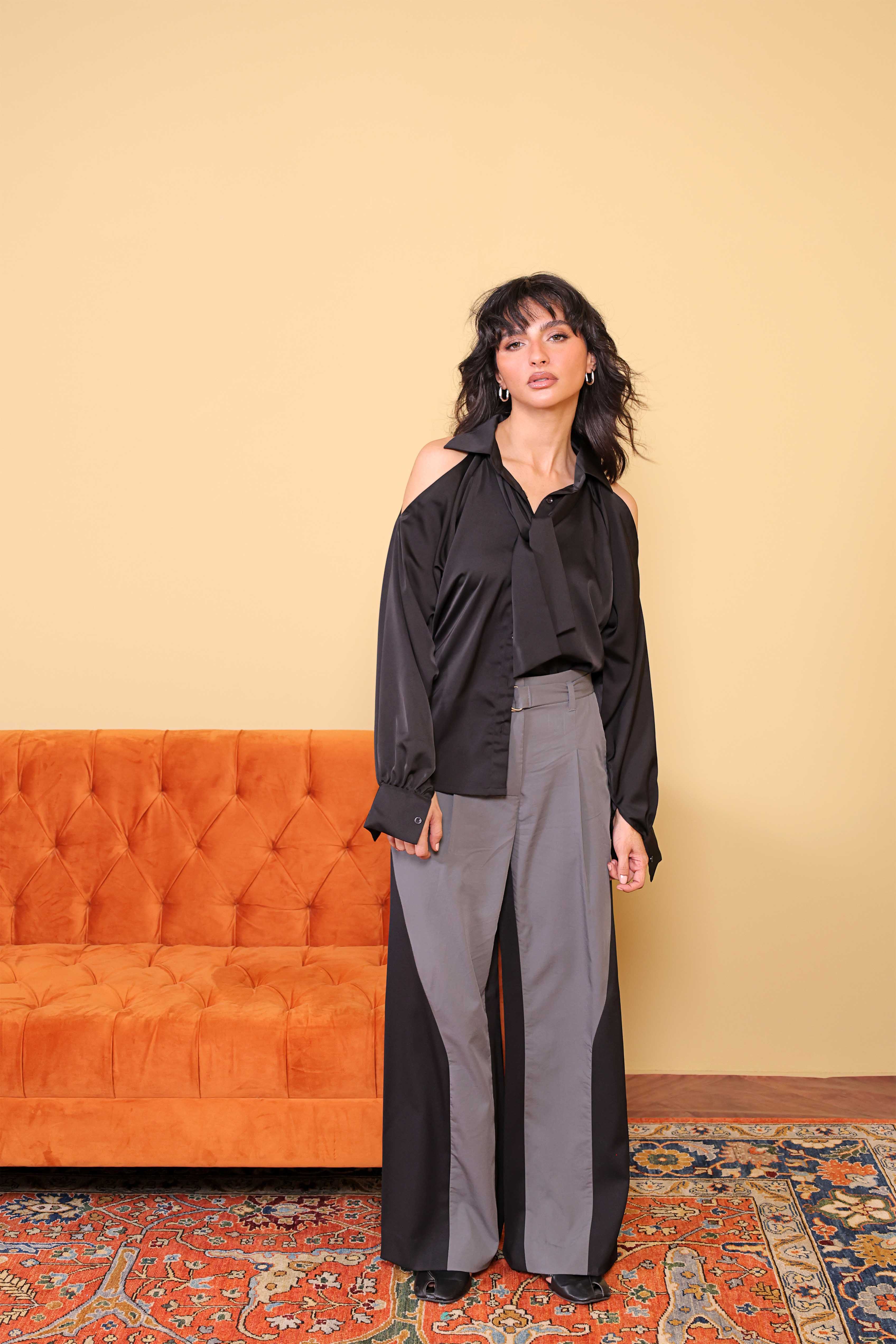 satin polyester Top in Black