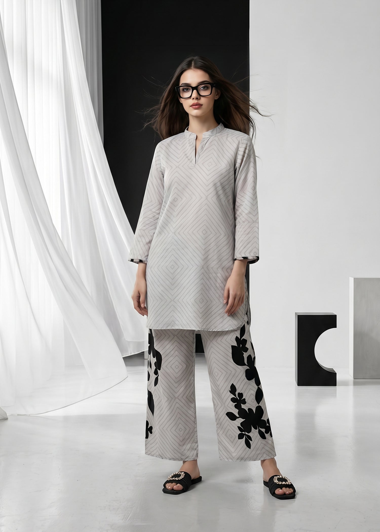 slub lawn Co Ord Sets in Grey