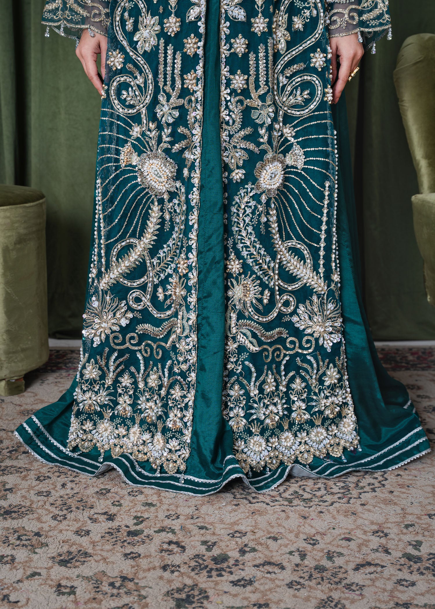 organza Lehenga in Sea green