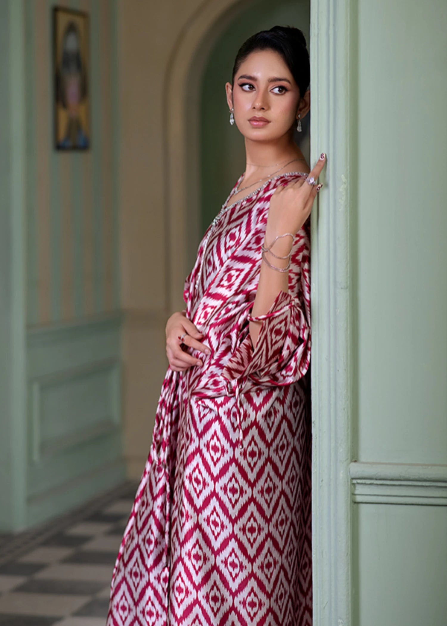 silk Kaftan in Raspberry