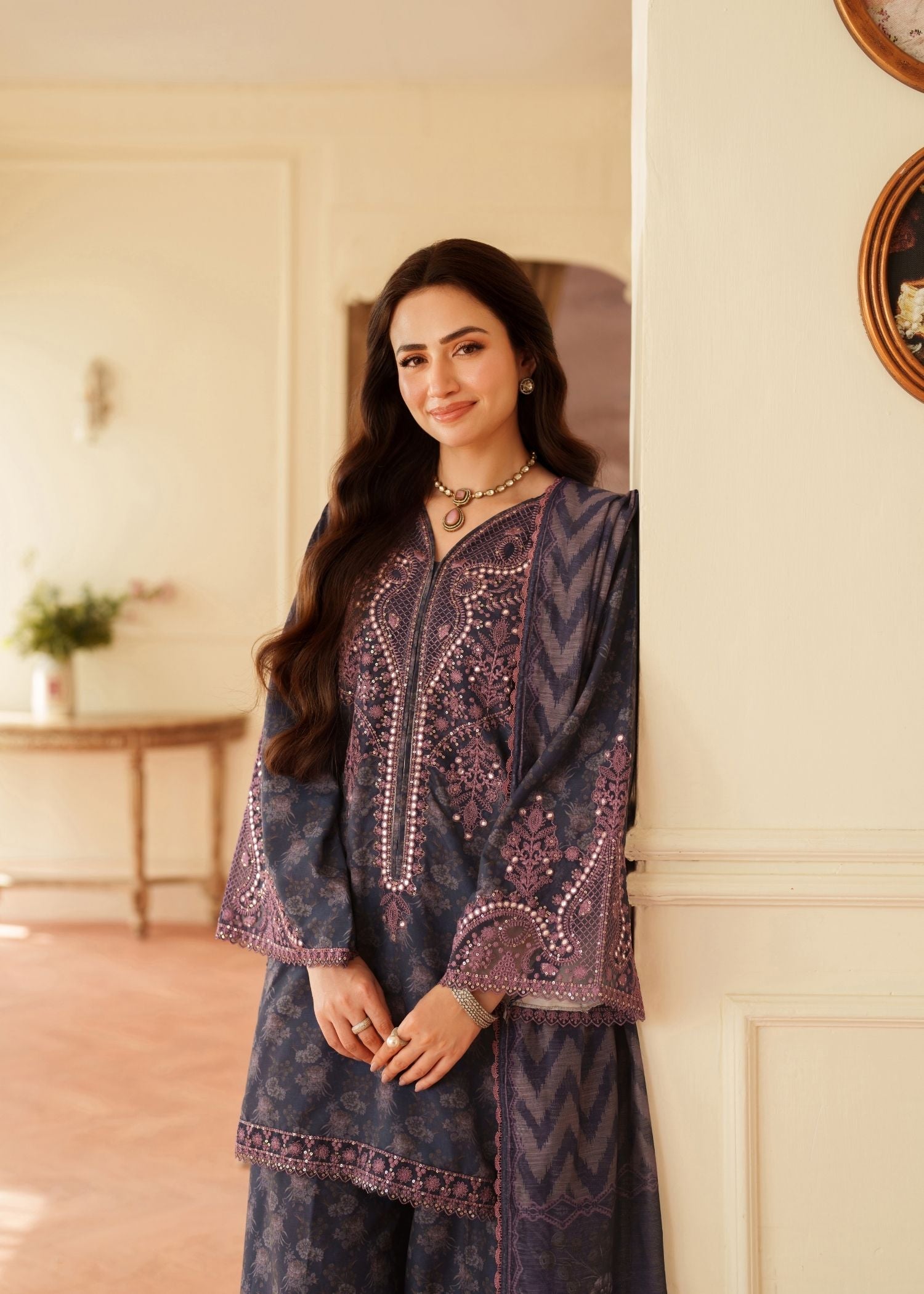 organza Kurta Set in Navy blue