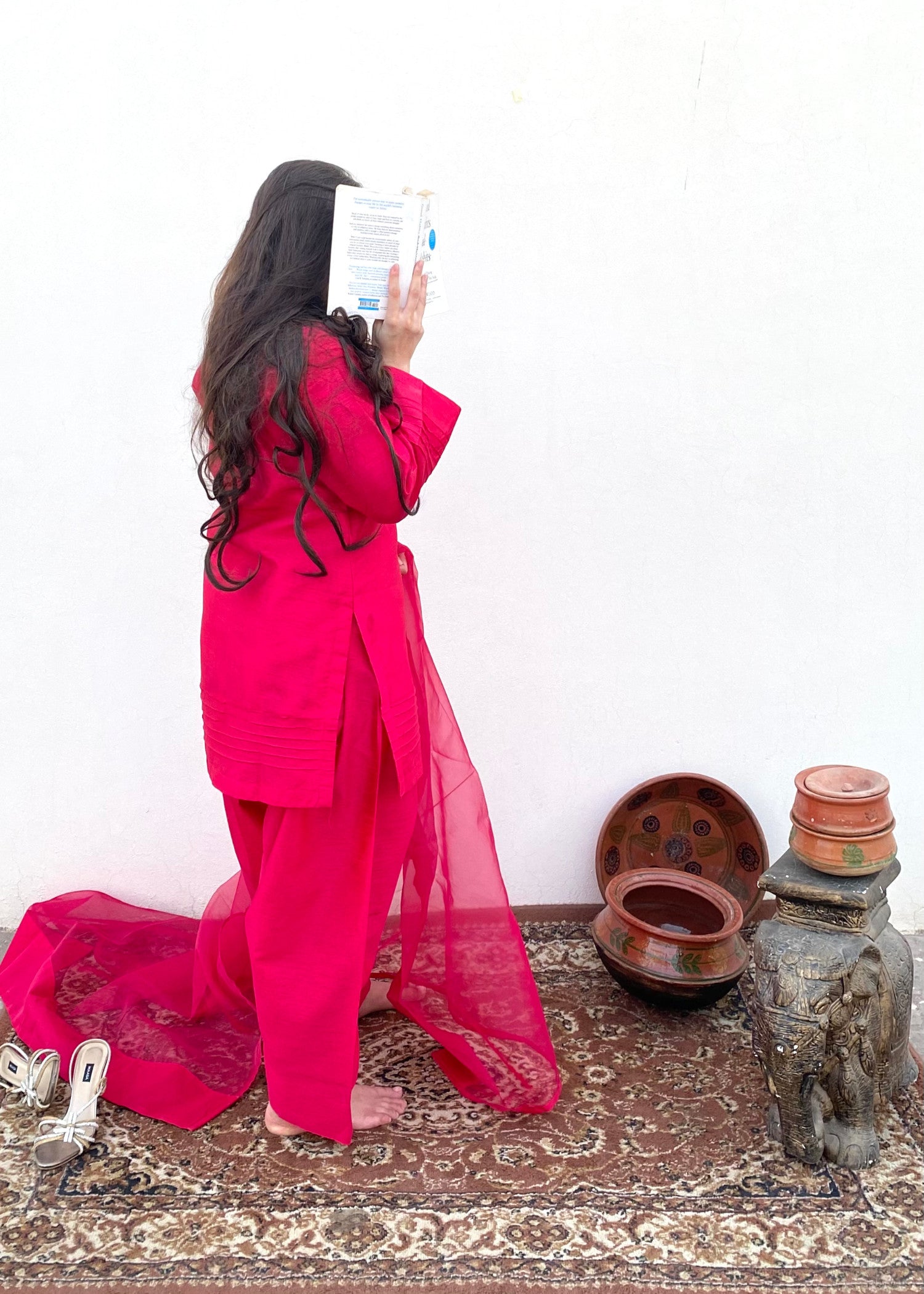 raw silk Kurta Set in Deep pink