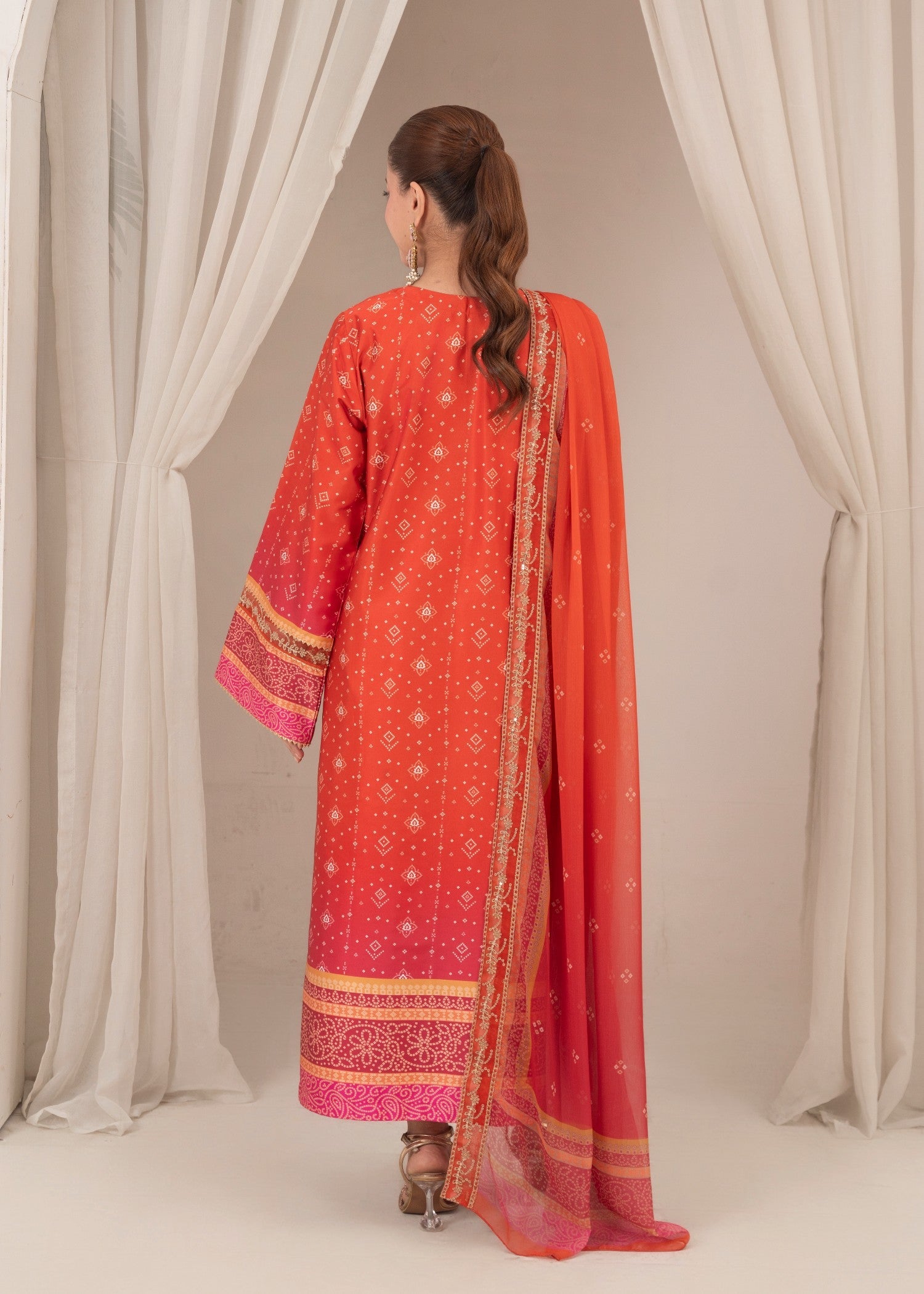 silk Kurta Set in Rust orange