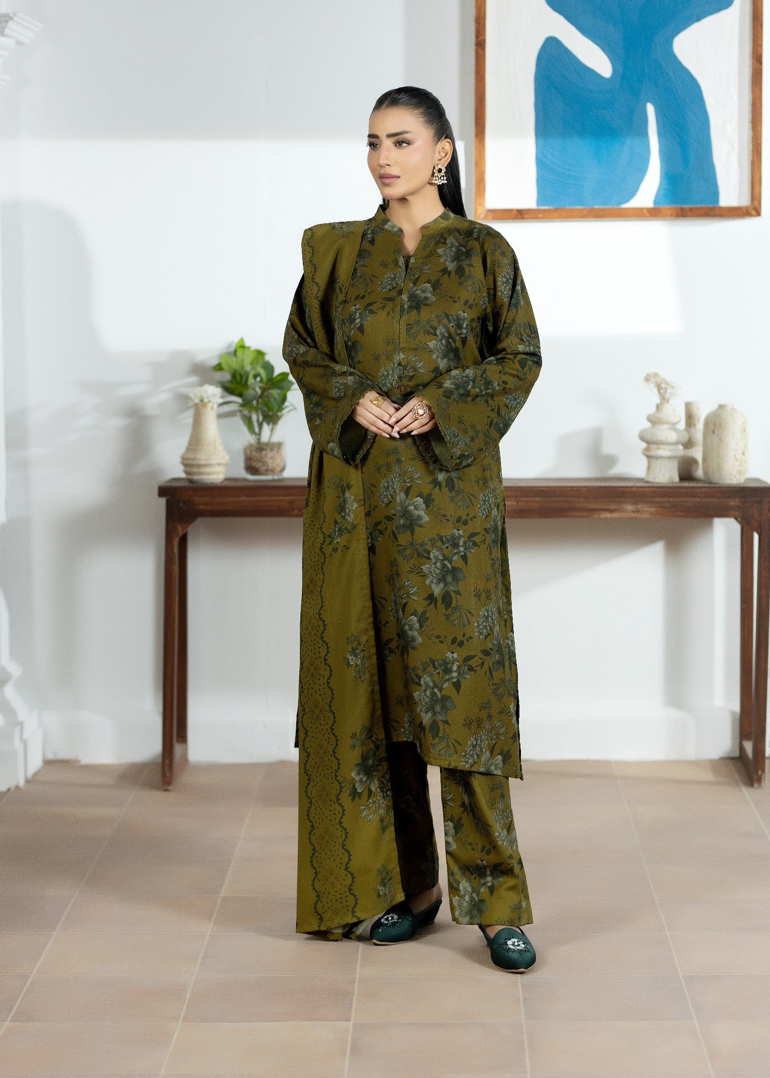 dhanak Kurta Set in Olive green