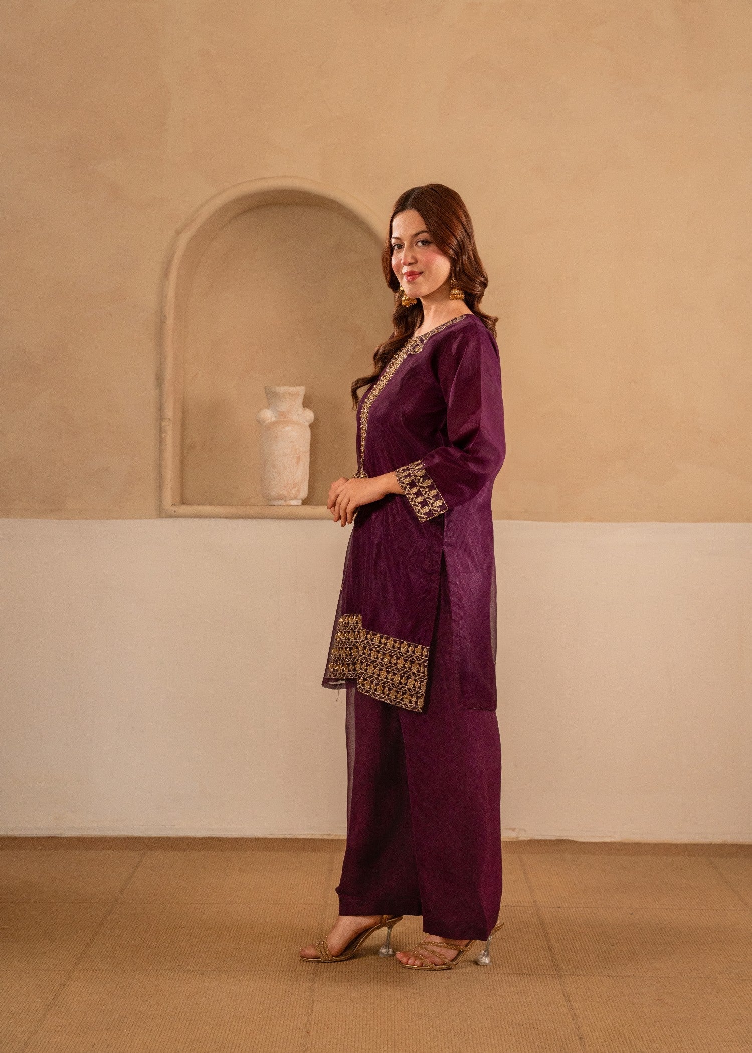 chiffon Kurta Set in Purple