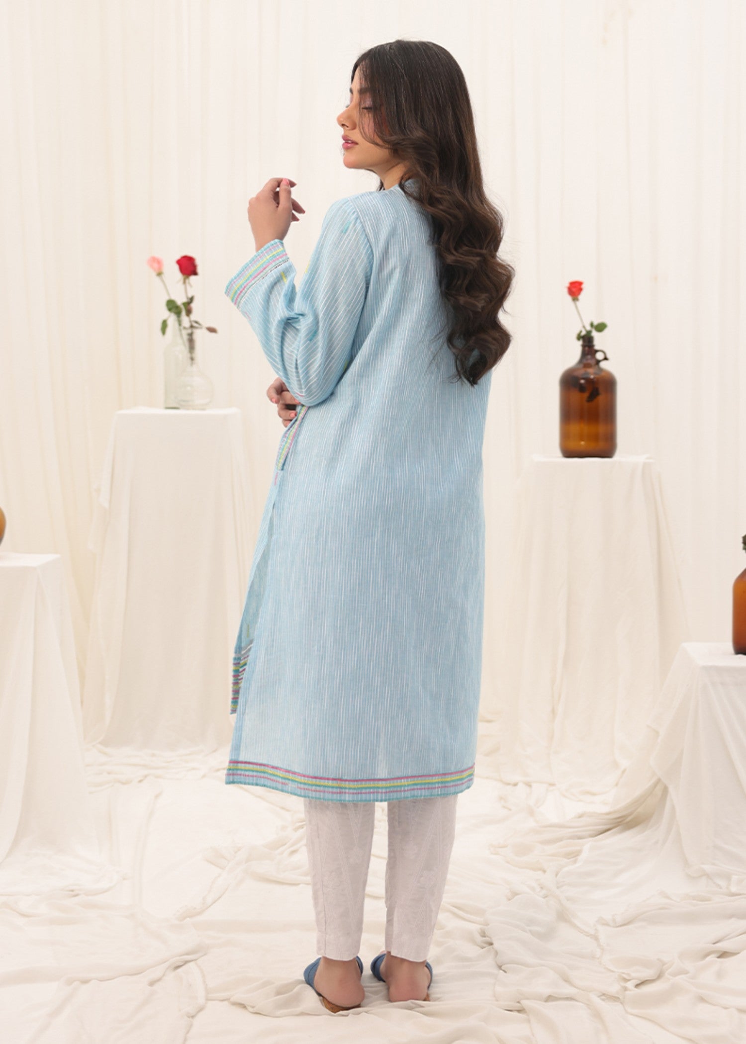 yarn dyed Kurti in Sky