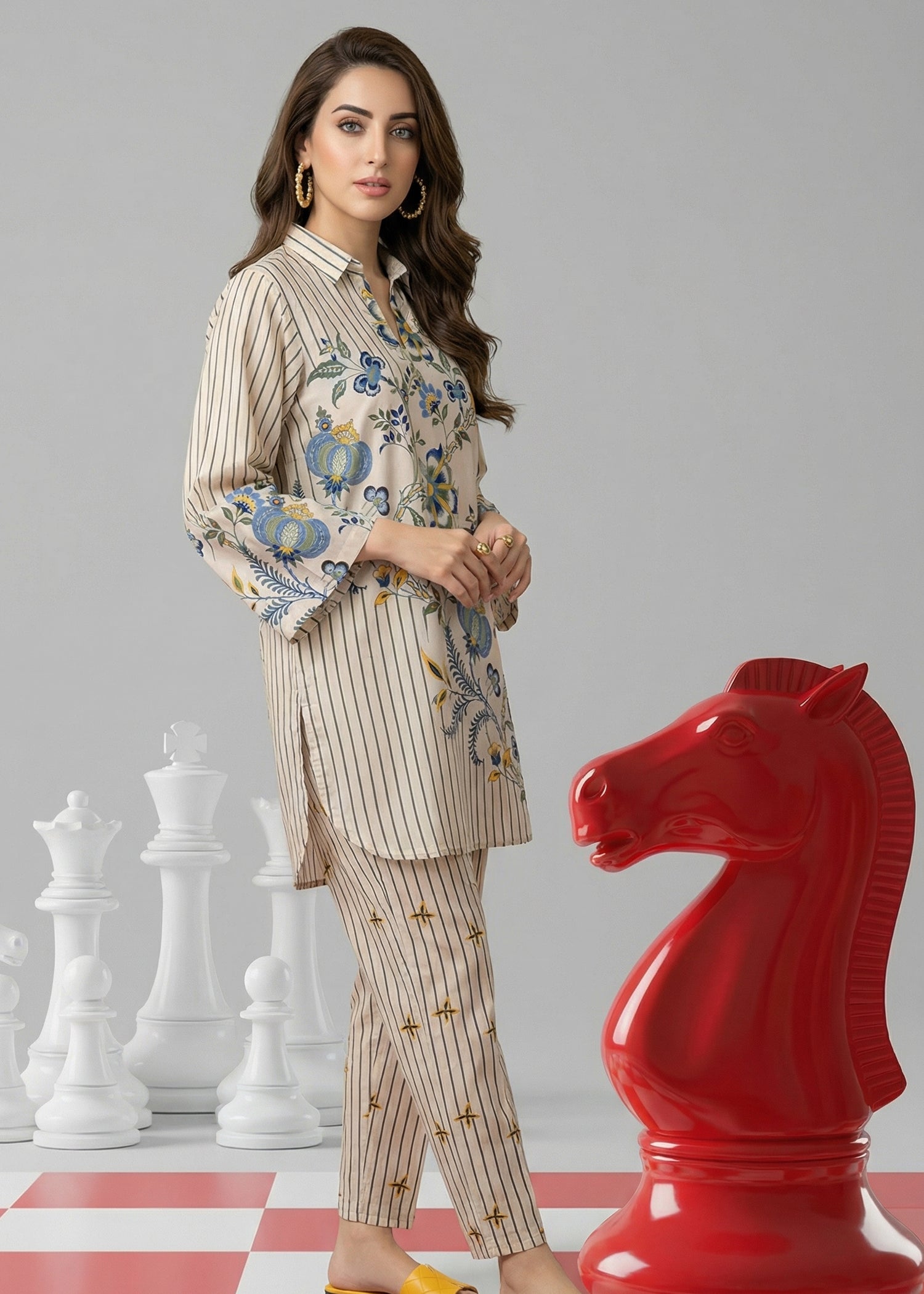 slub lawn Kurta Set in Off-white
