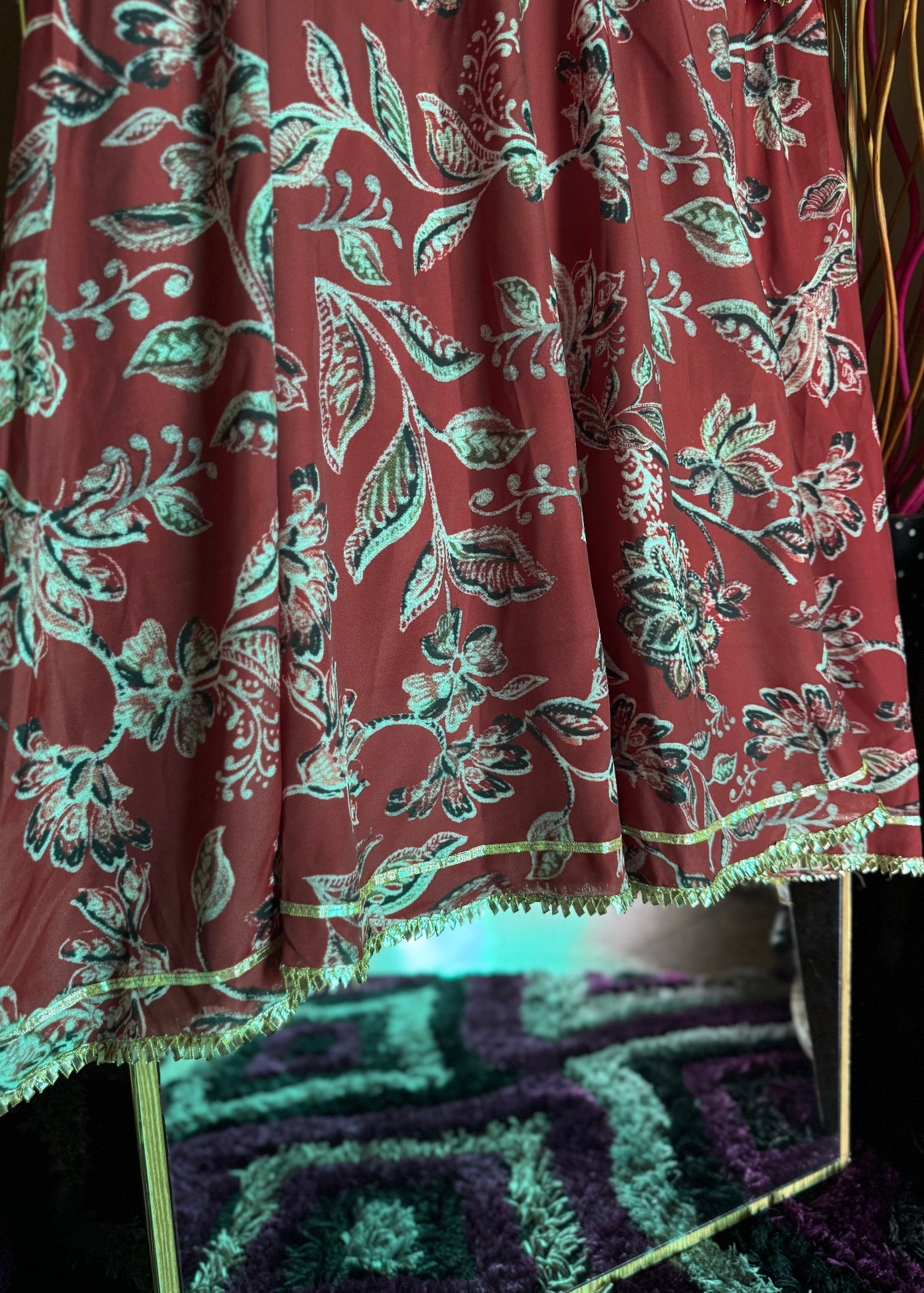 crepe silk Anarkali in Mahogany