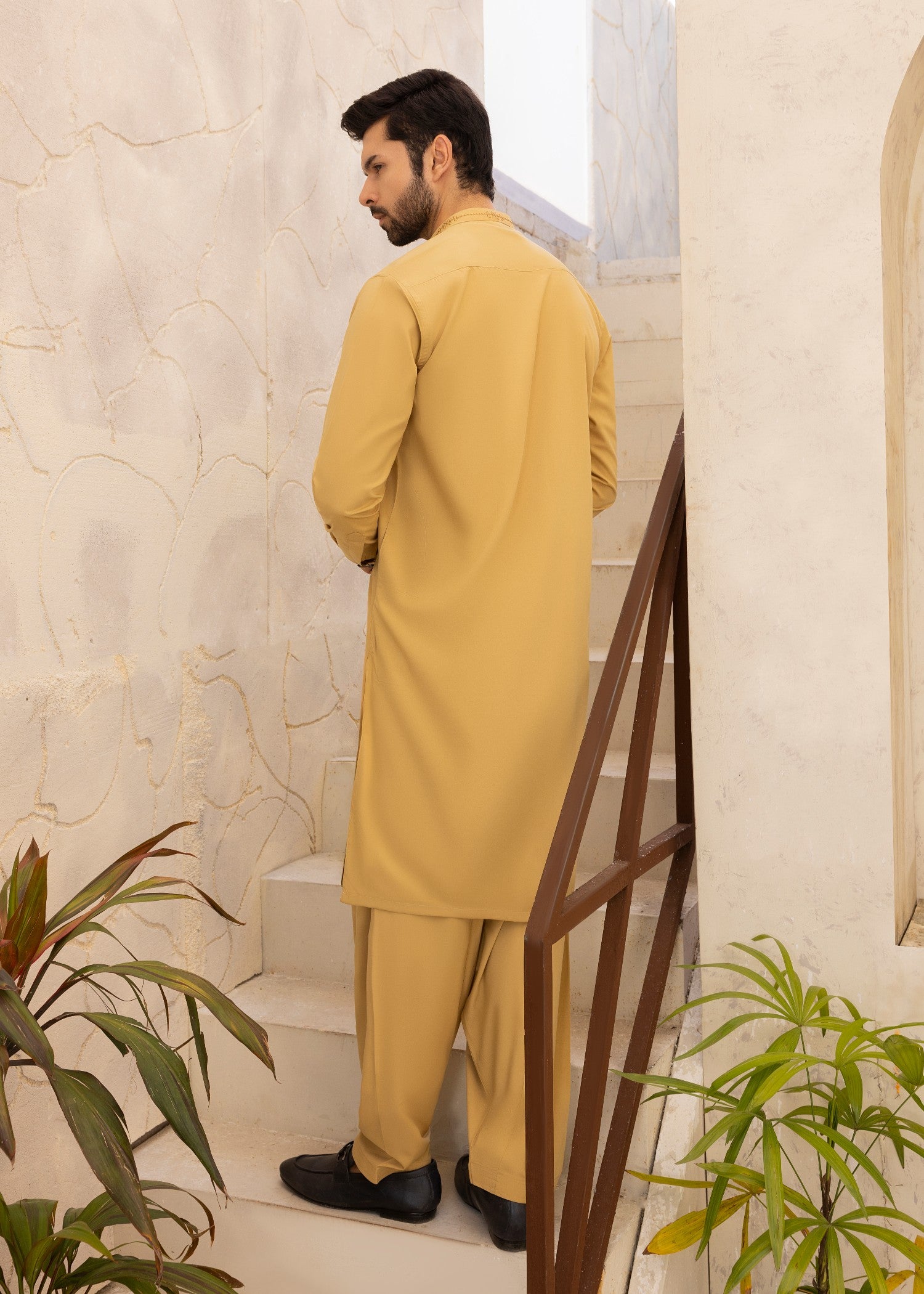 wash & wear Shalwar Kameez in Mustard