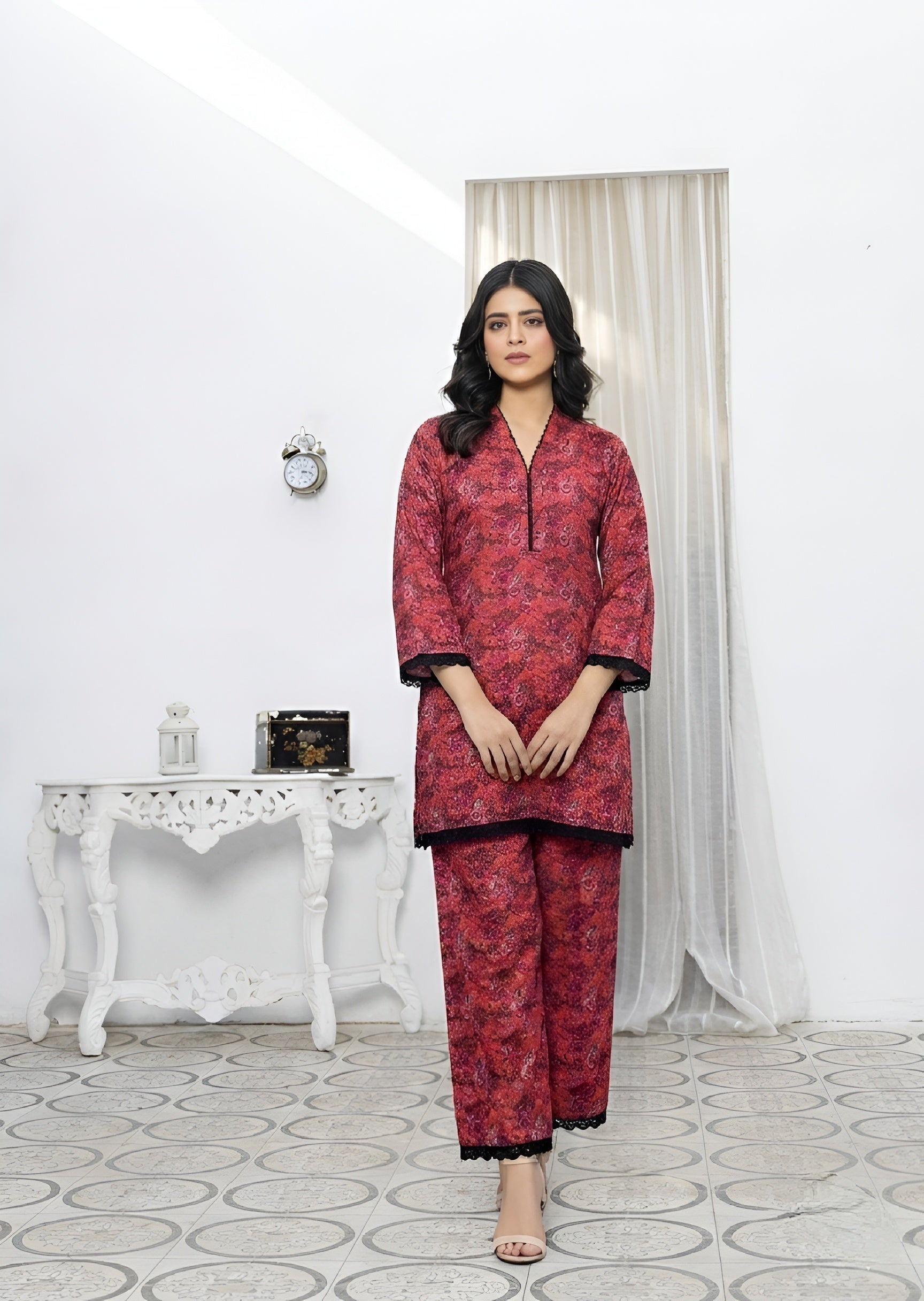 cambric Co Ord Sets in Blood red