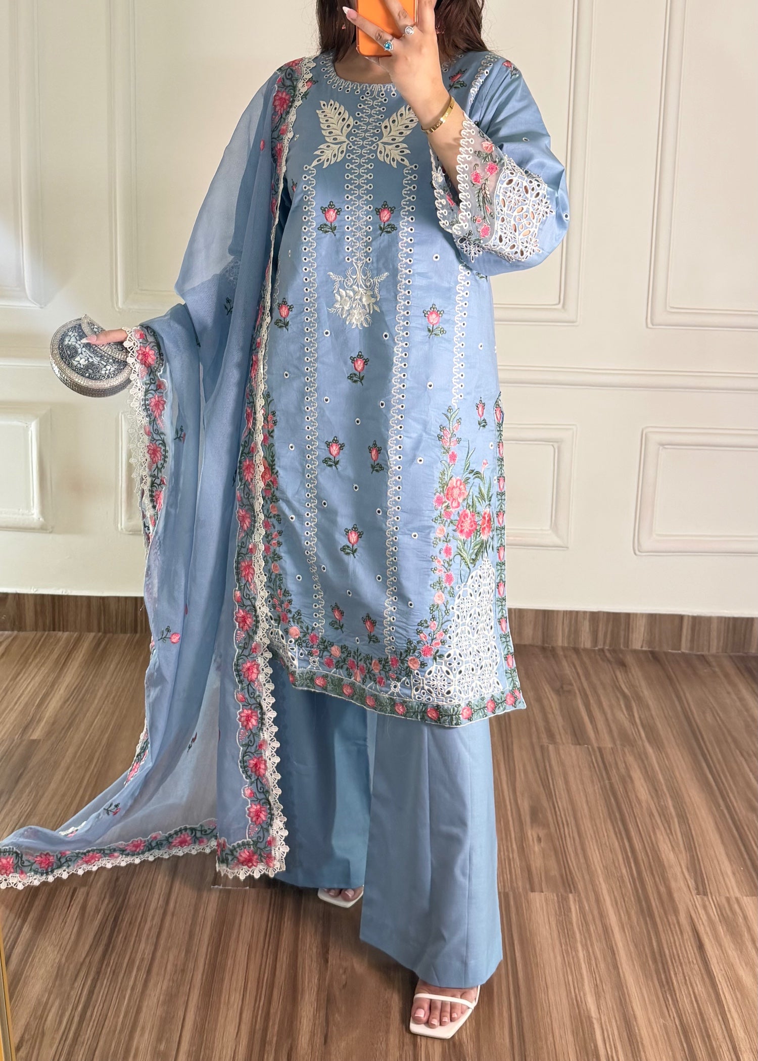 lawn Kurta Set in Powder blue, sky blue
