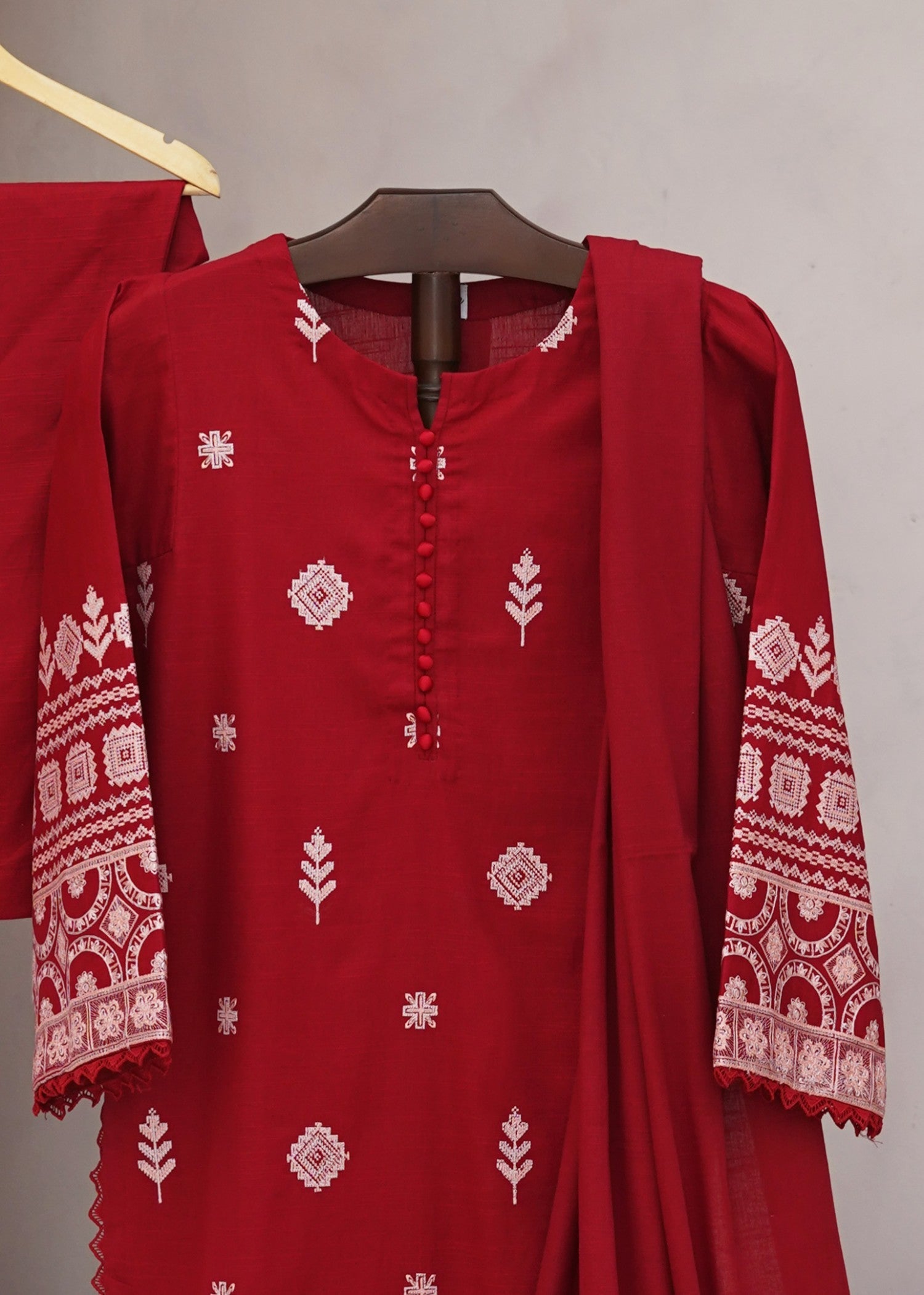 khaddar Kurta Set in Red