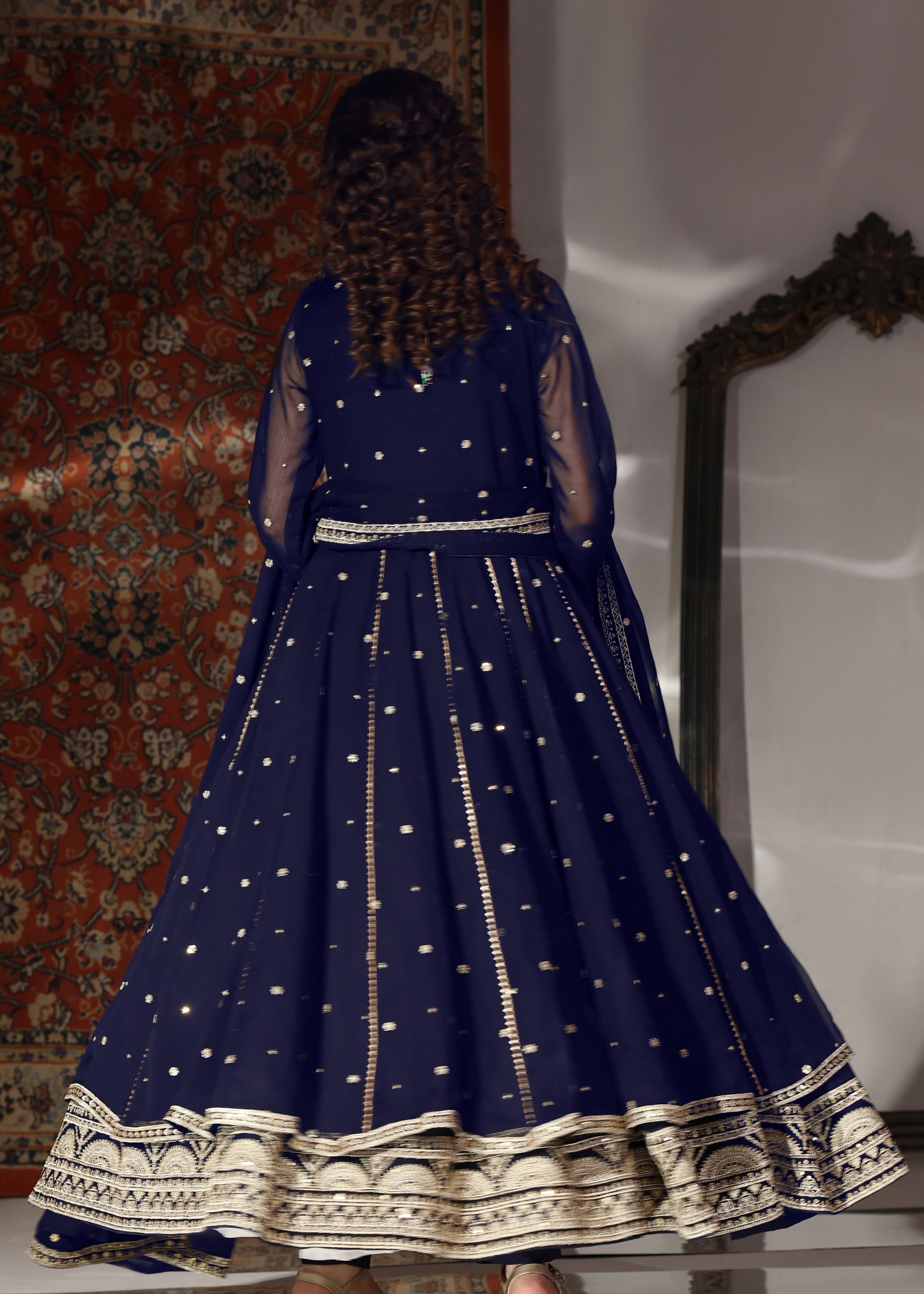 chiffon Pishwas in Navy blue