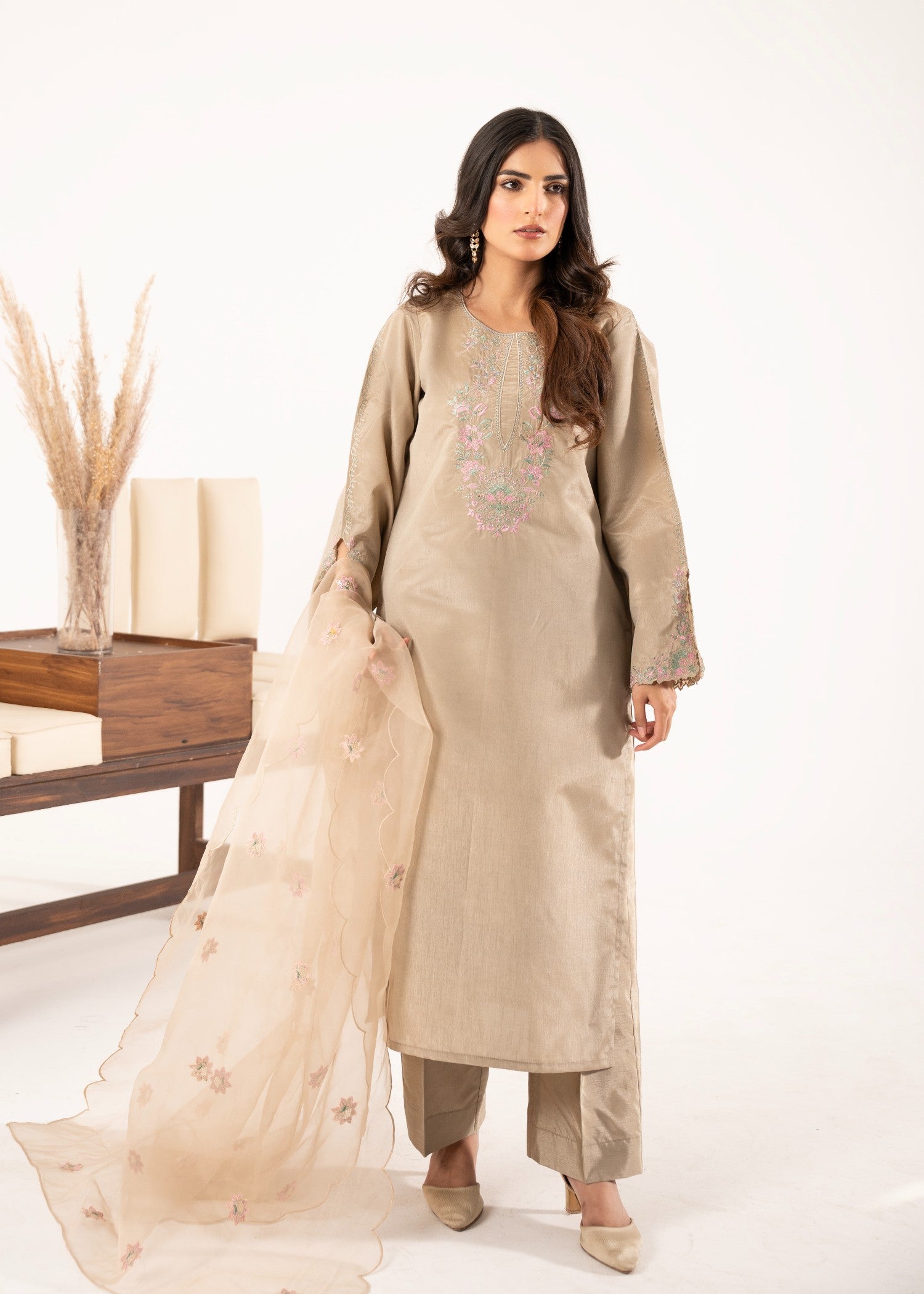 pk raw silk Kurta Set in Beige