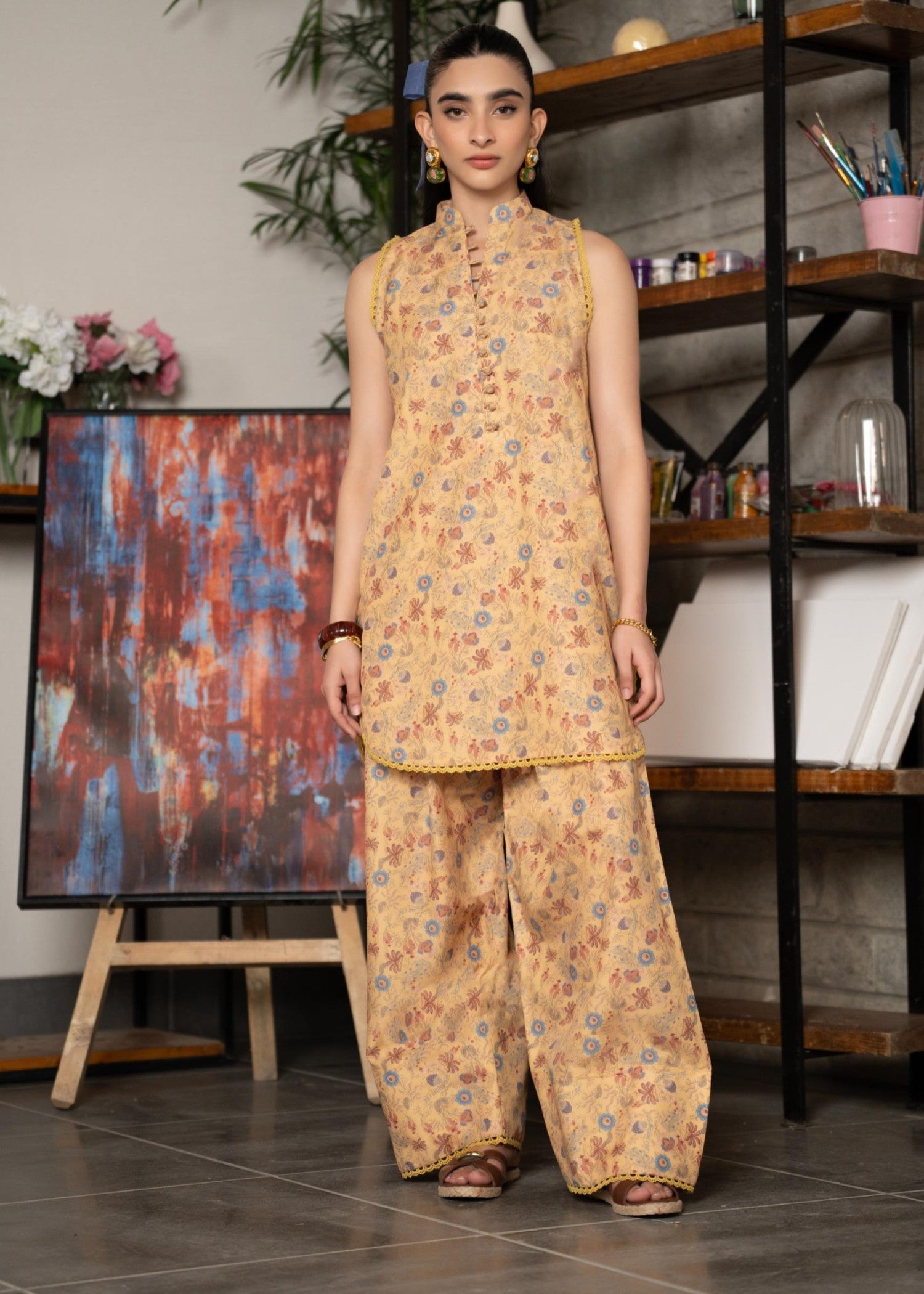 swiss lawn Co Ord Sets in Mustard