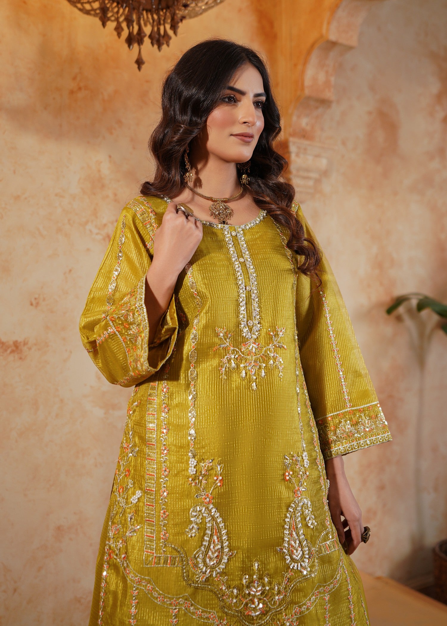 organza Sharara in Mustard