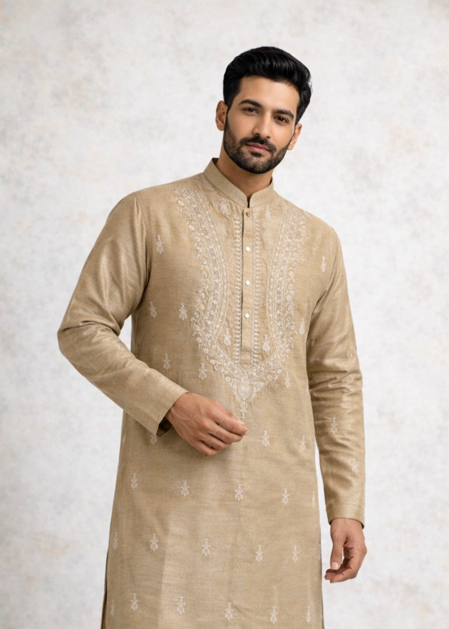 indian raw silk Kurta Set in Golden brown
