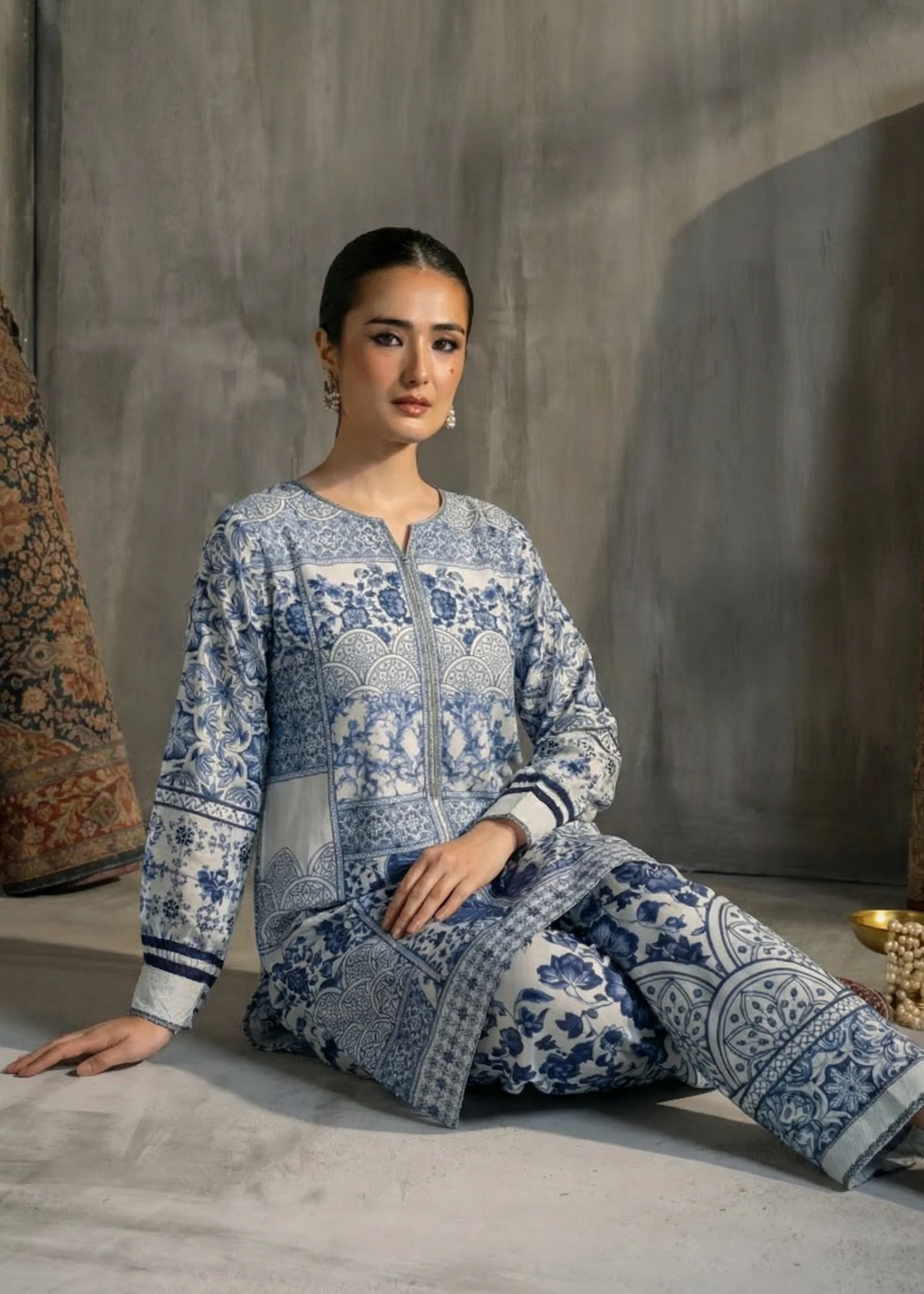 crepe Co Ord Sets in Sapphire blue, snow