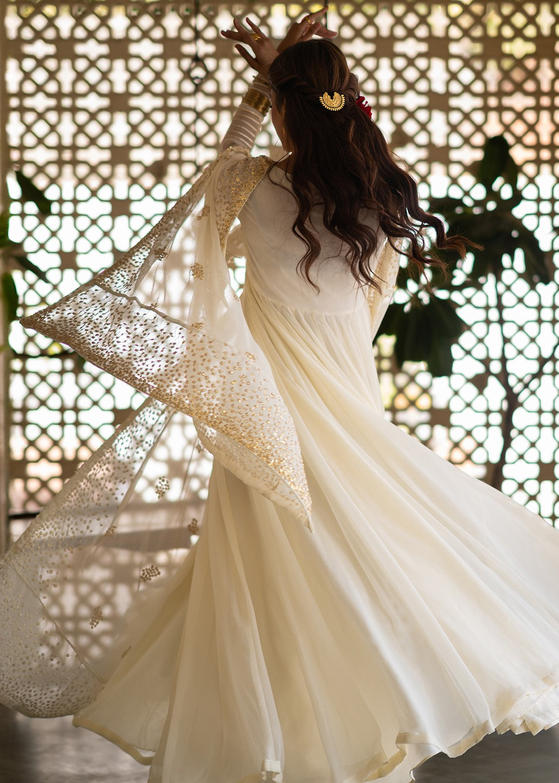 bemberg crinkle chiffon Pishwas in Eggshell