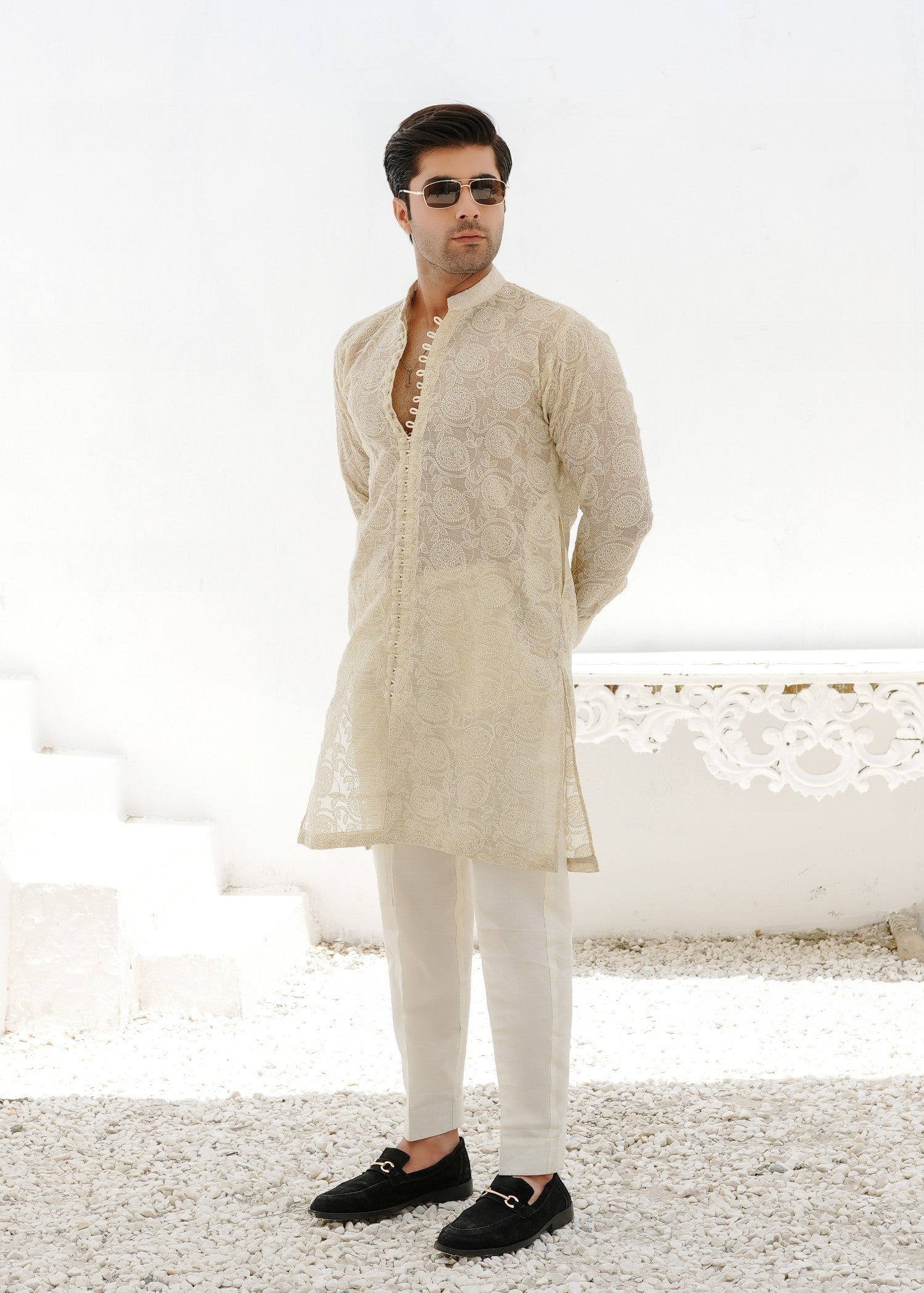 khaddi net Kurta in Beige