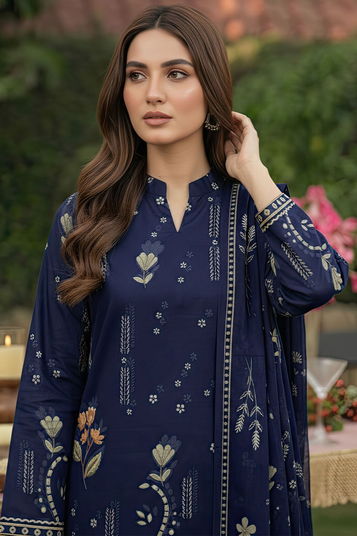 lawn Unstitched in Navy blue