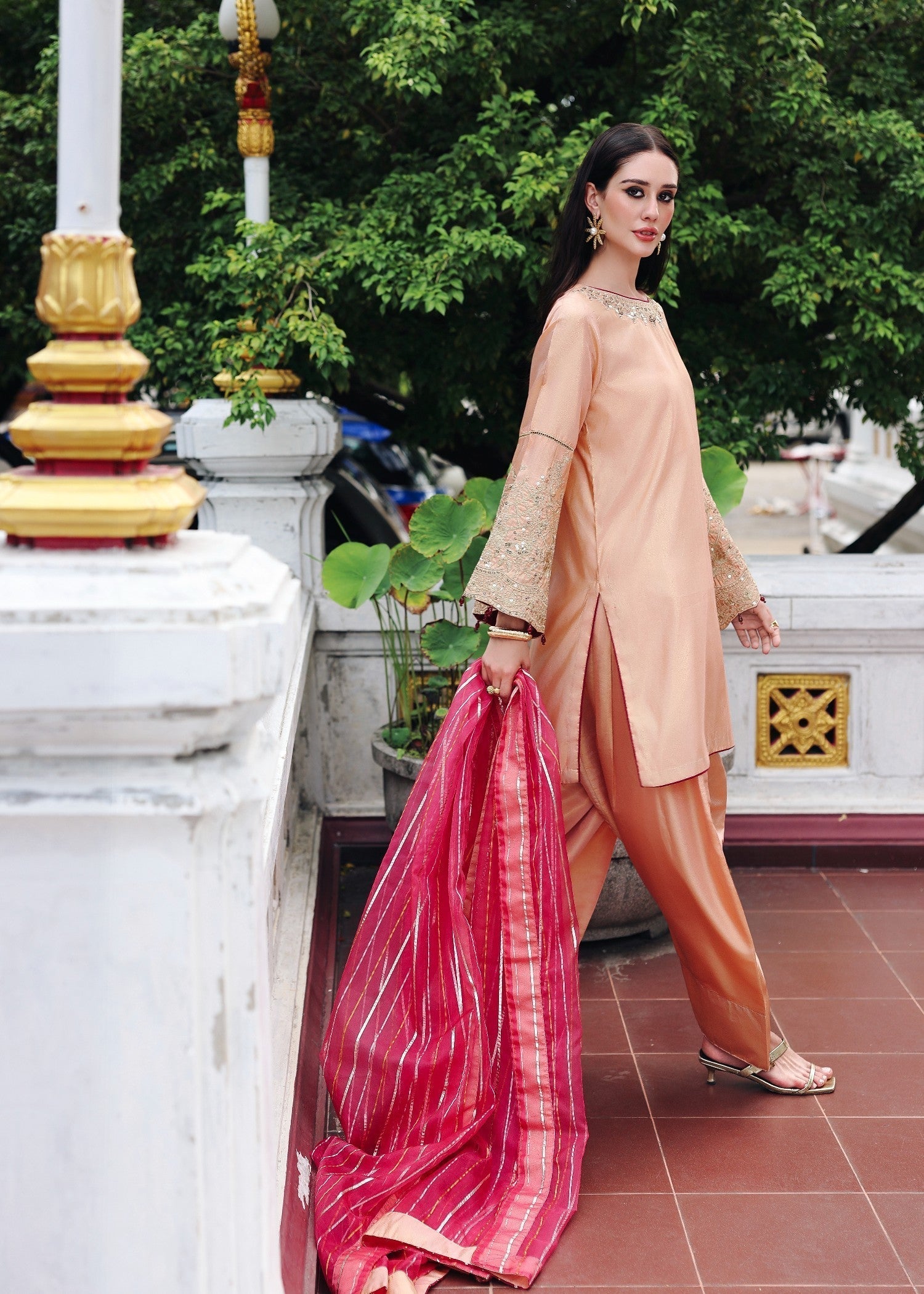 masuri Kurta Set in Peach orange