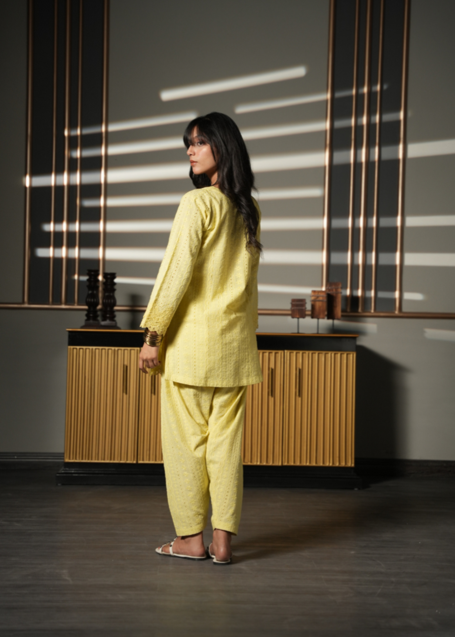 chikankari cotton Co Ord Sets in Yellow