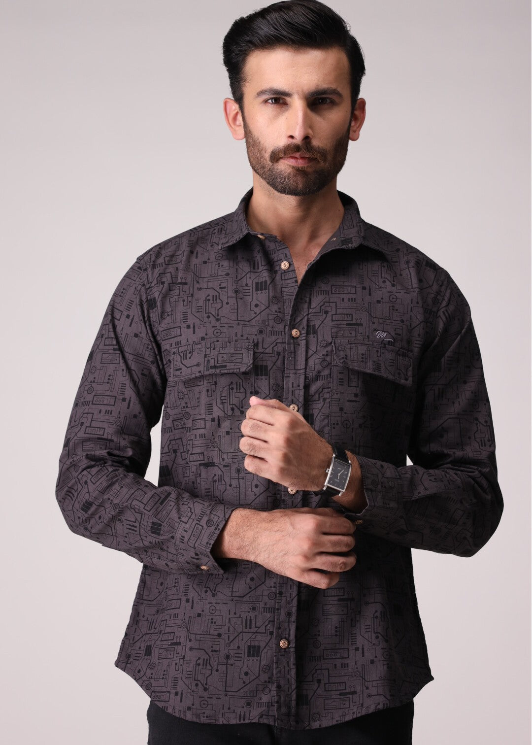 flannel Casual Shirt in Charcoal black