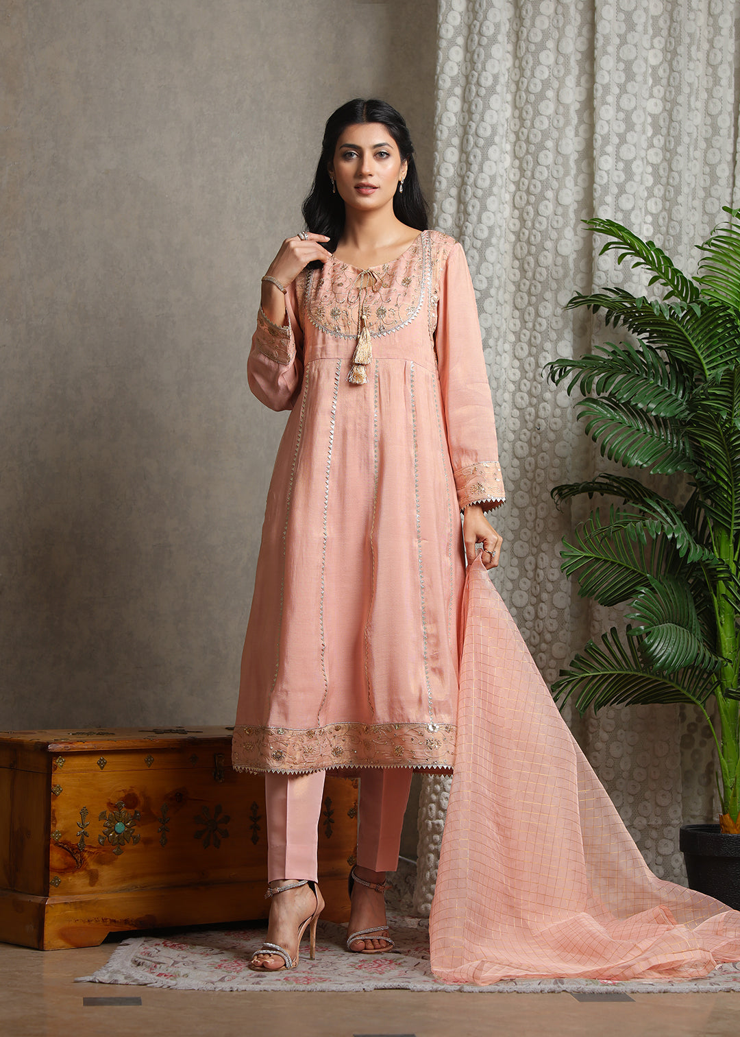 masuri Pishwas in Coral pink
