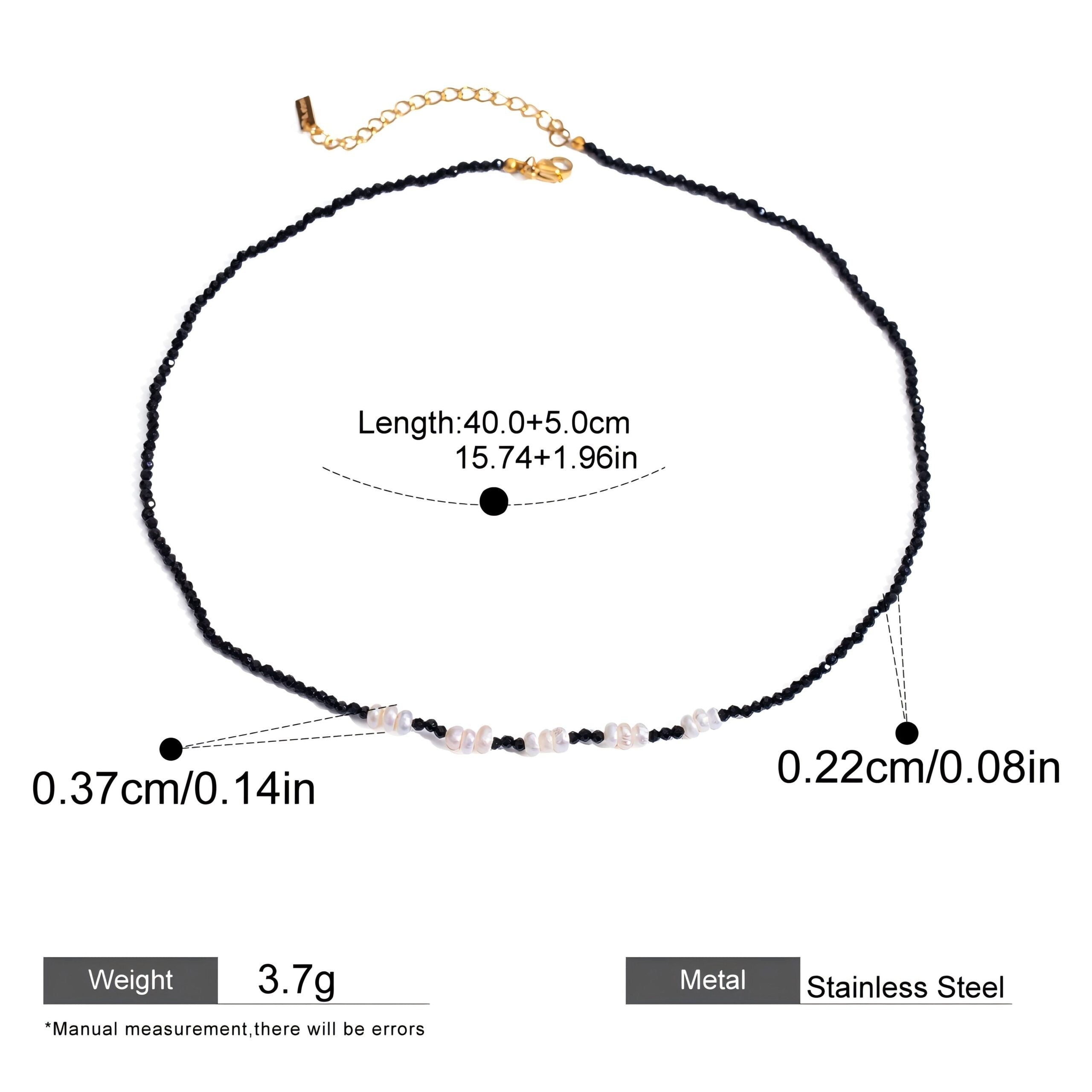 Minimalist 18K Gold Plated Black Crystal Imitation Pearl Necklace for Women