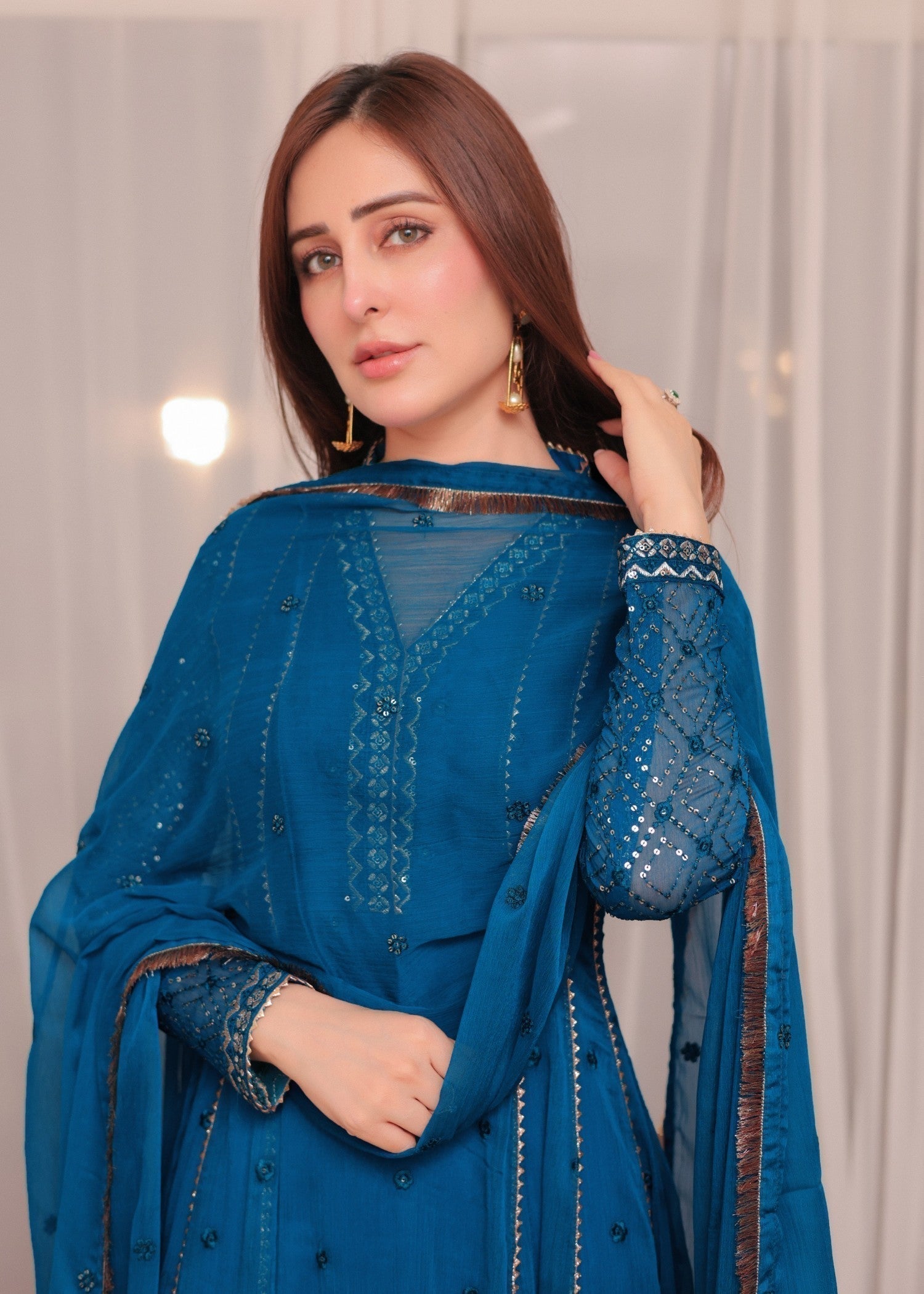 chiffon Pishwas in Blue