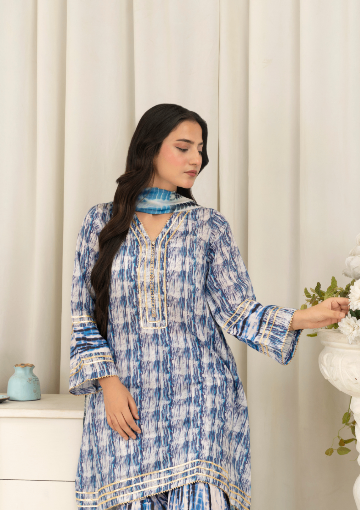 lawn Gharara in Blue