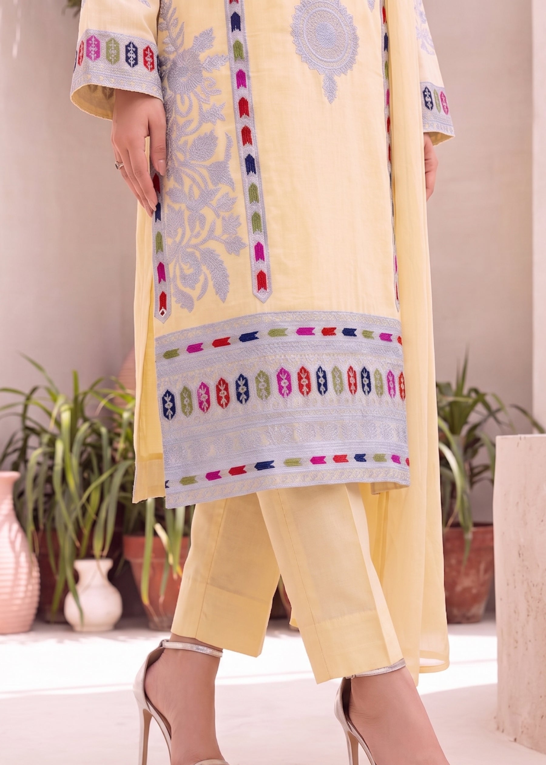 linen Kurta Set in Light yellow