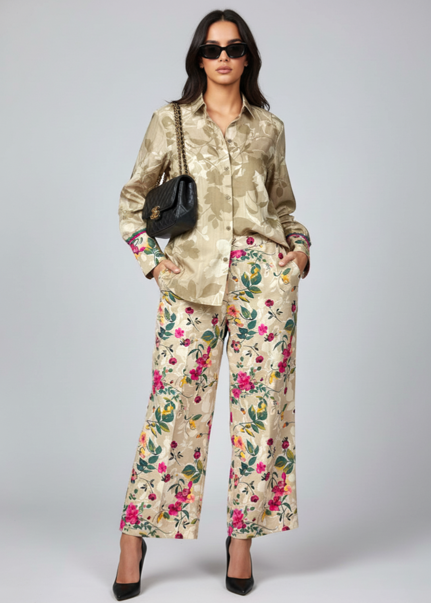 silk Co Ord Sets in Camel brown