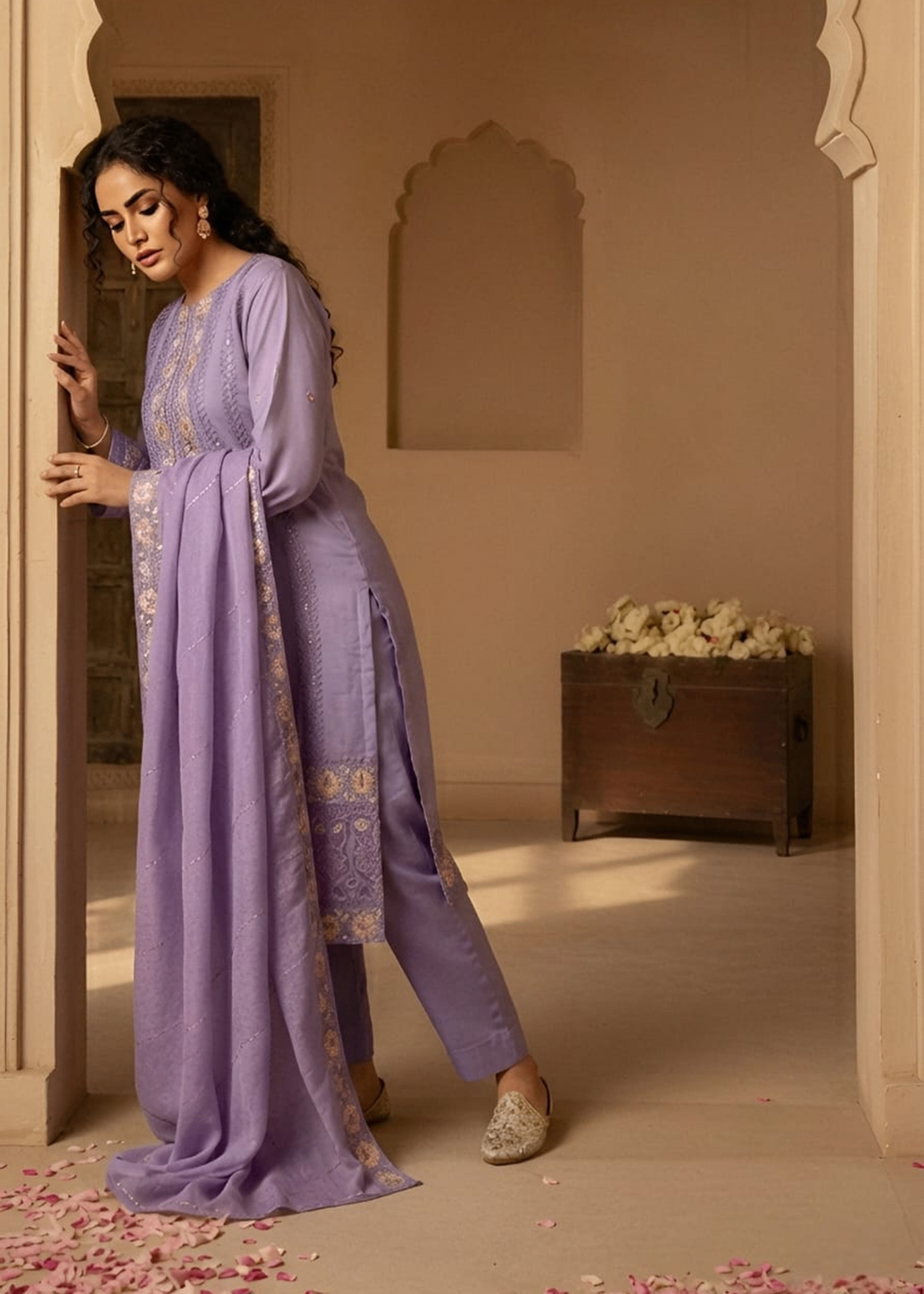 cotton net Kurta Set in Lavender