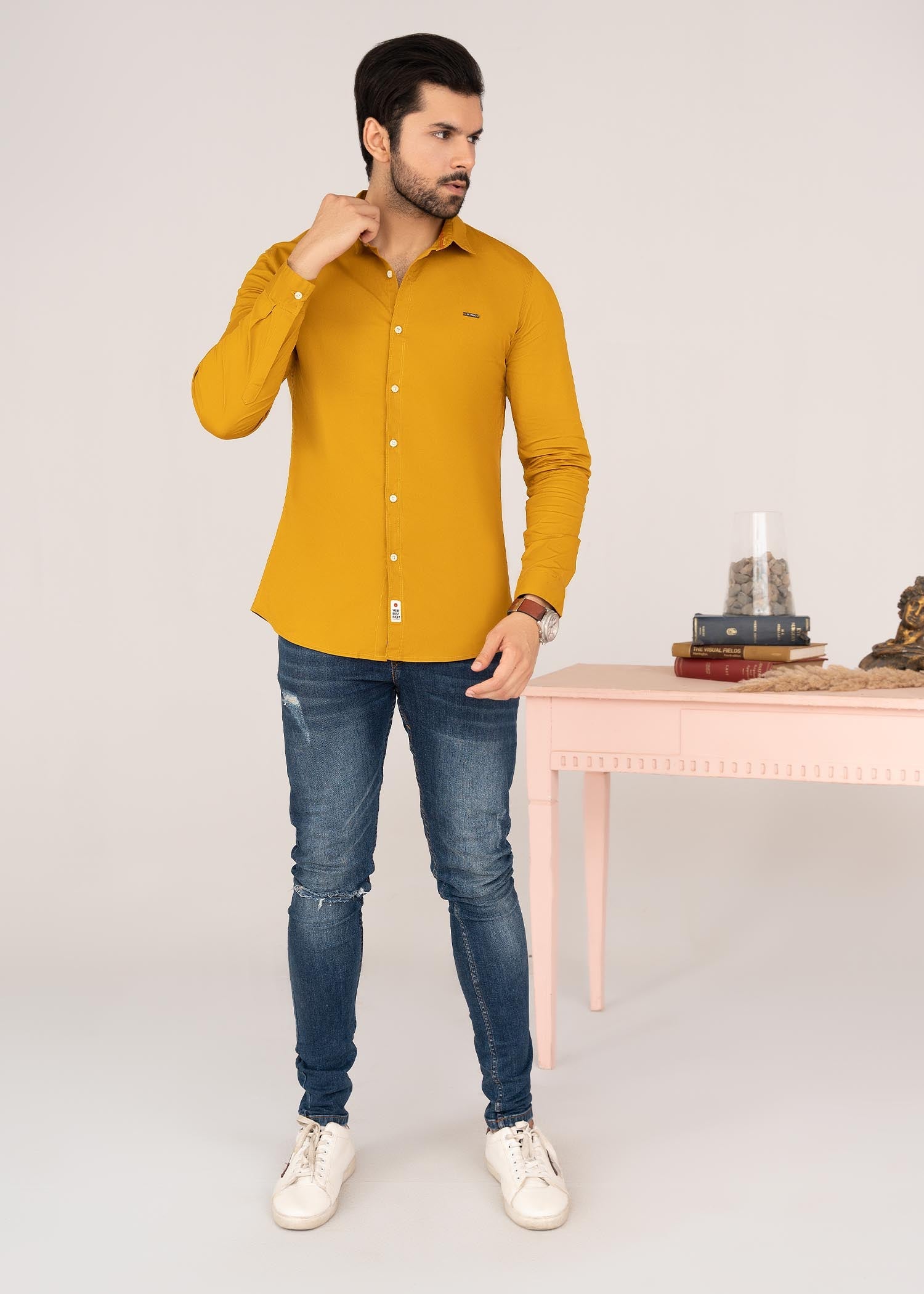 spandex Casual Shirt in Mustard