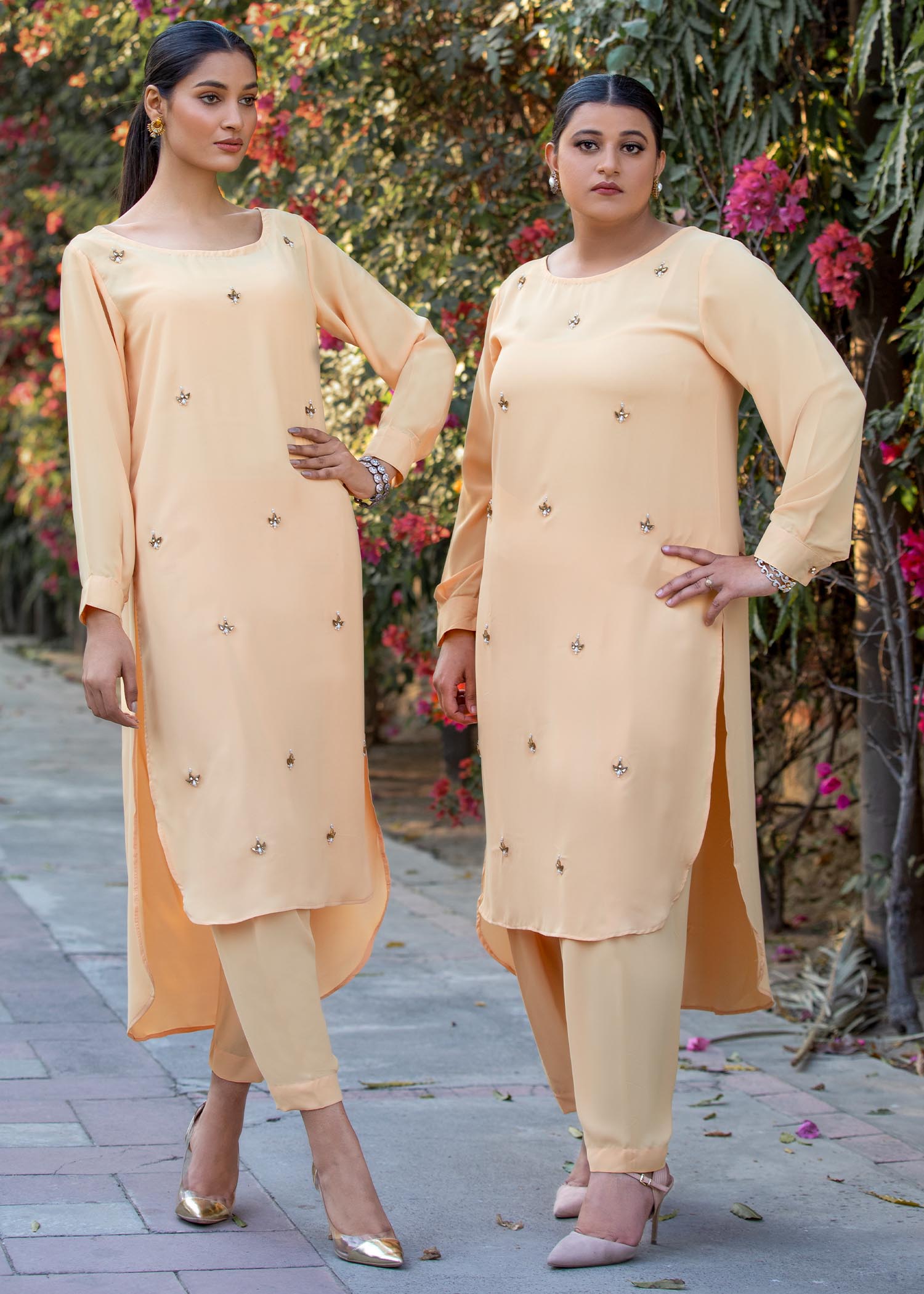 silk Kurta Set in Peach pink