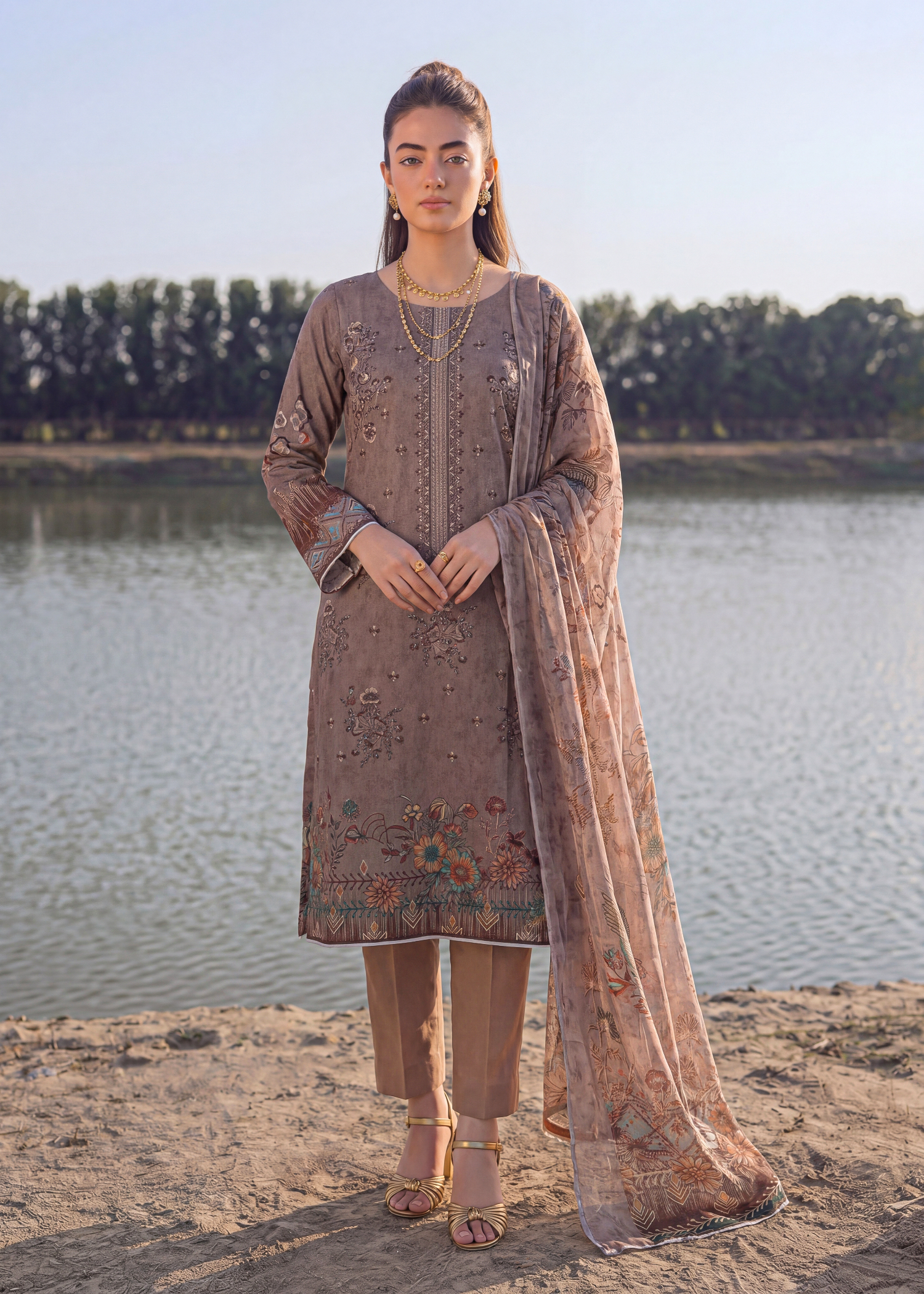 karandi Unstitched in Camel brown