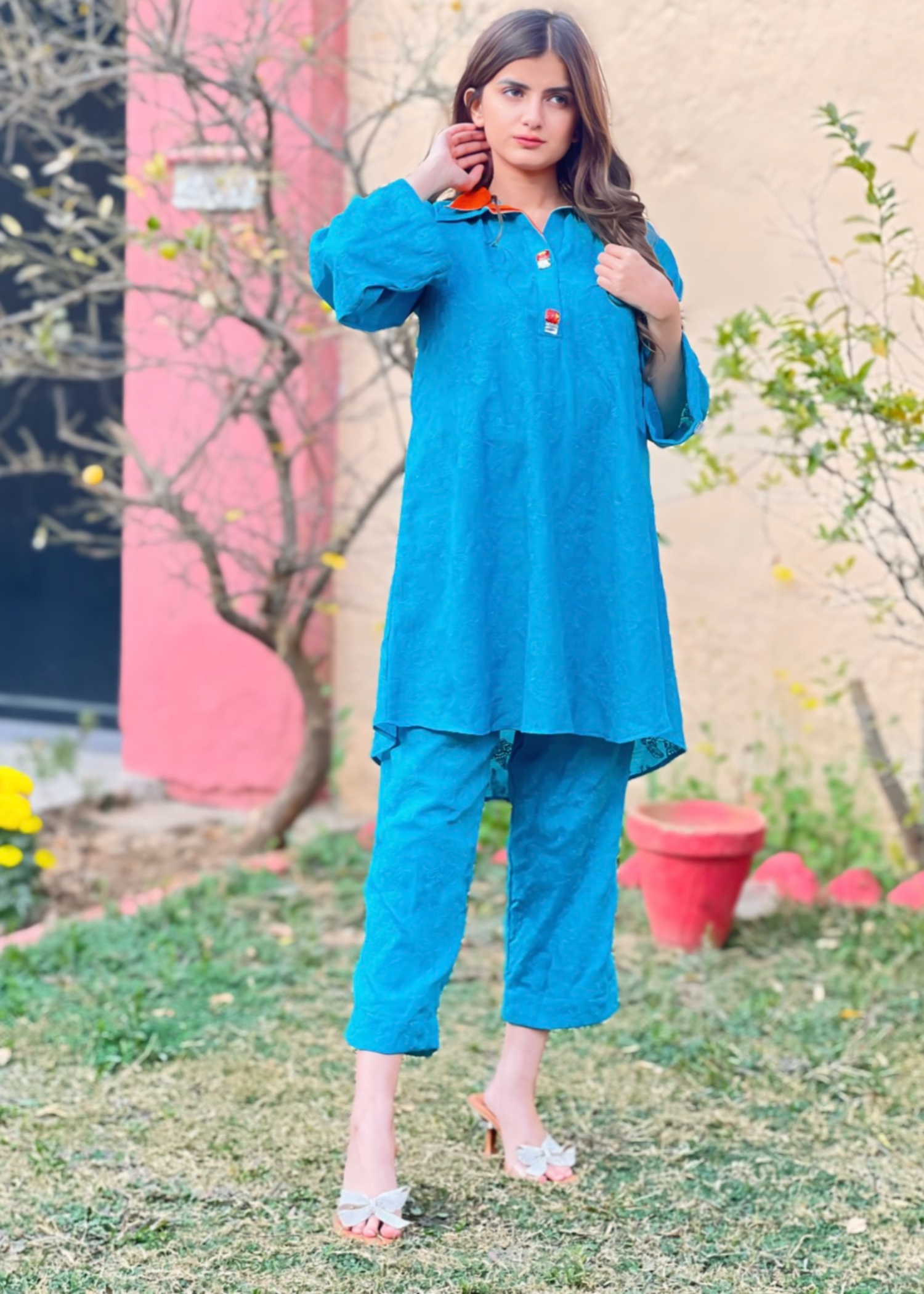 lawn cotton Short Frock in Azure