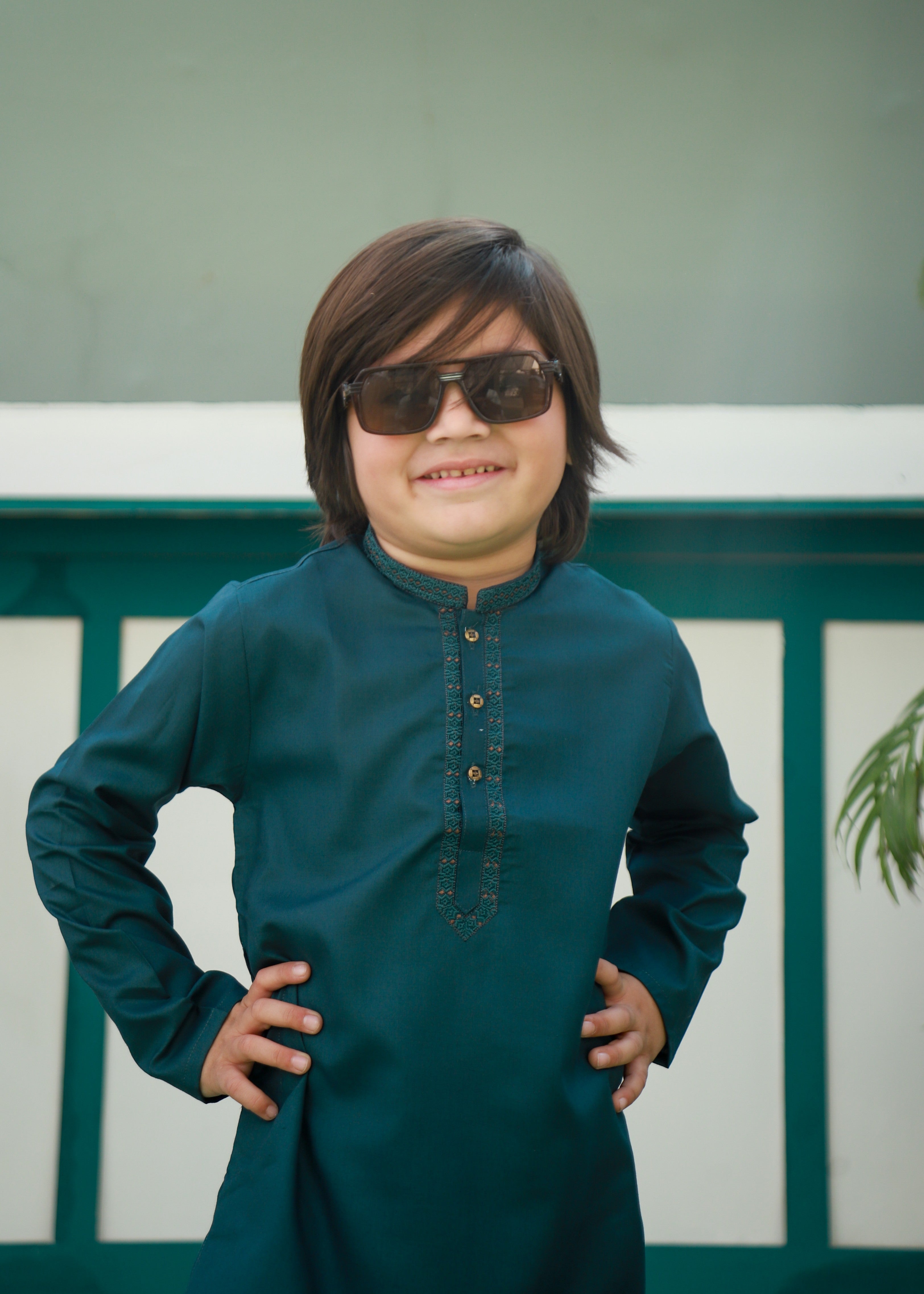 cotton Kurta Set in Pine green