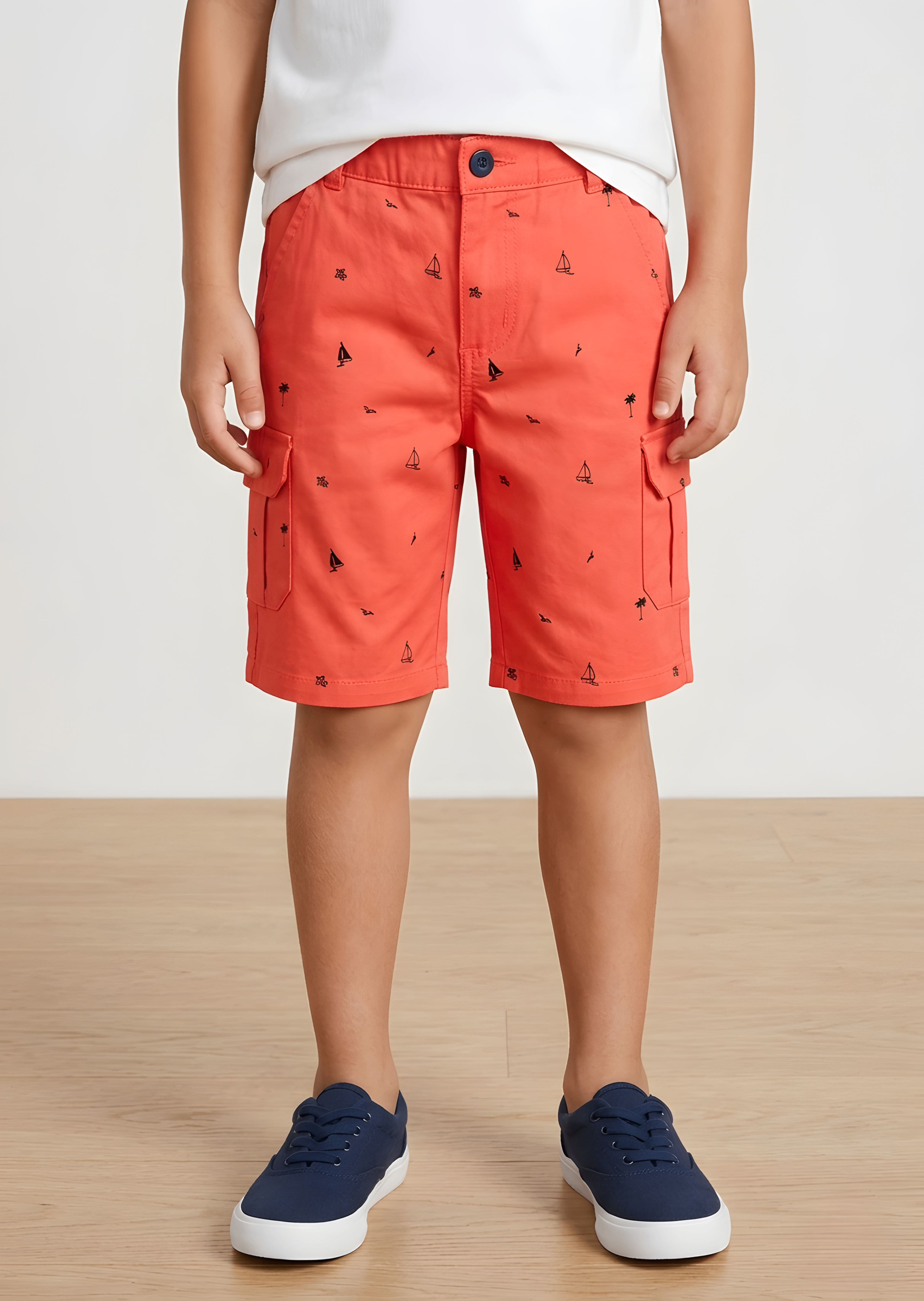 twill cotton Shorts in Orange