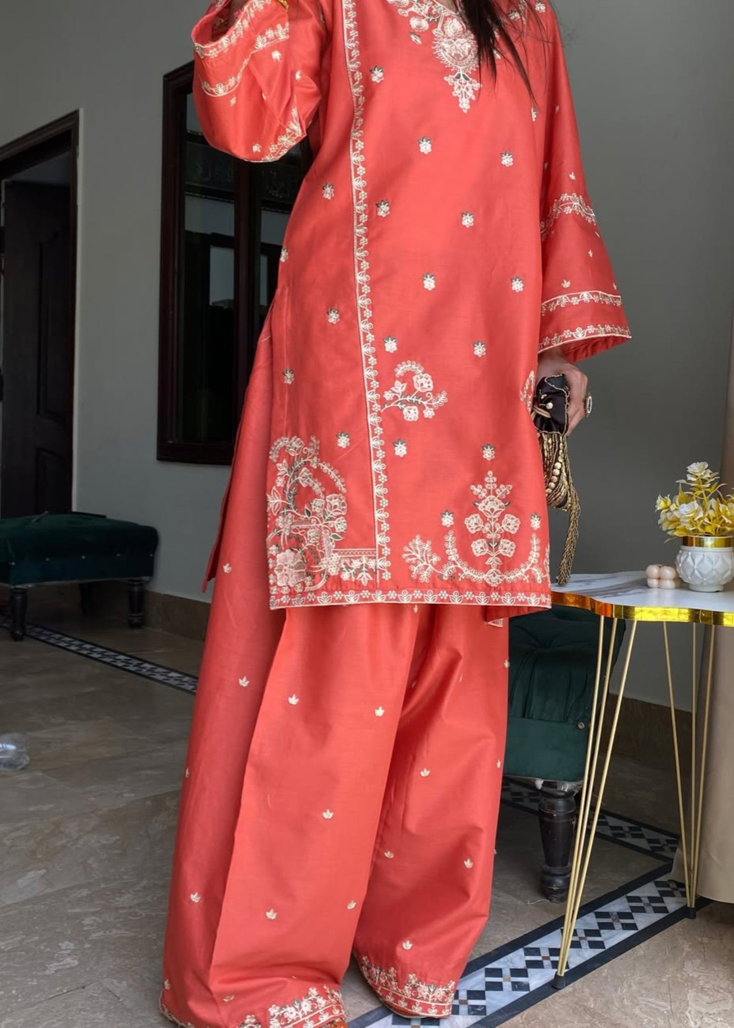 linen Kurta Set in Taffy pink