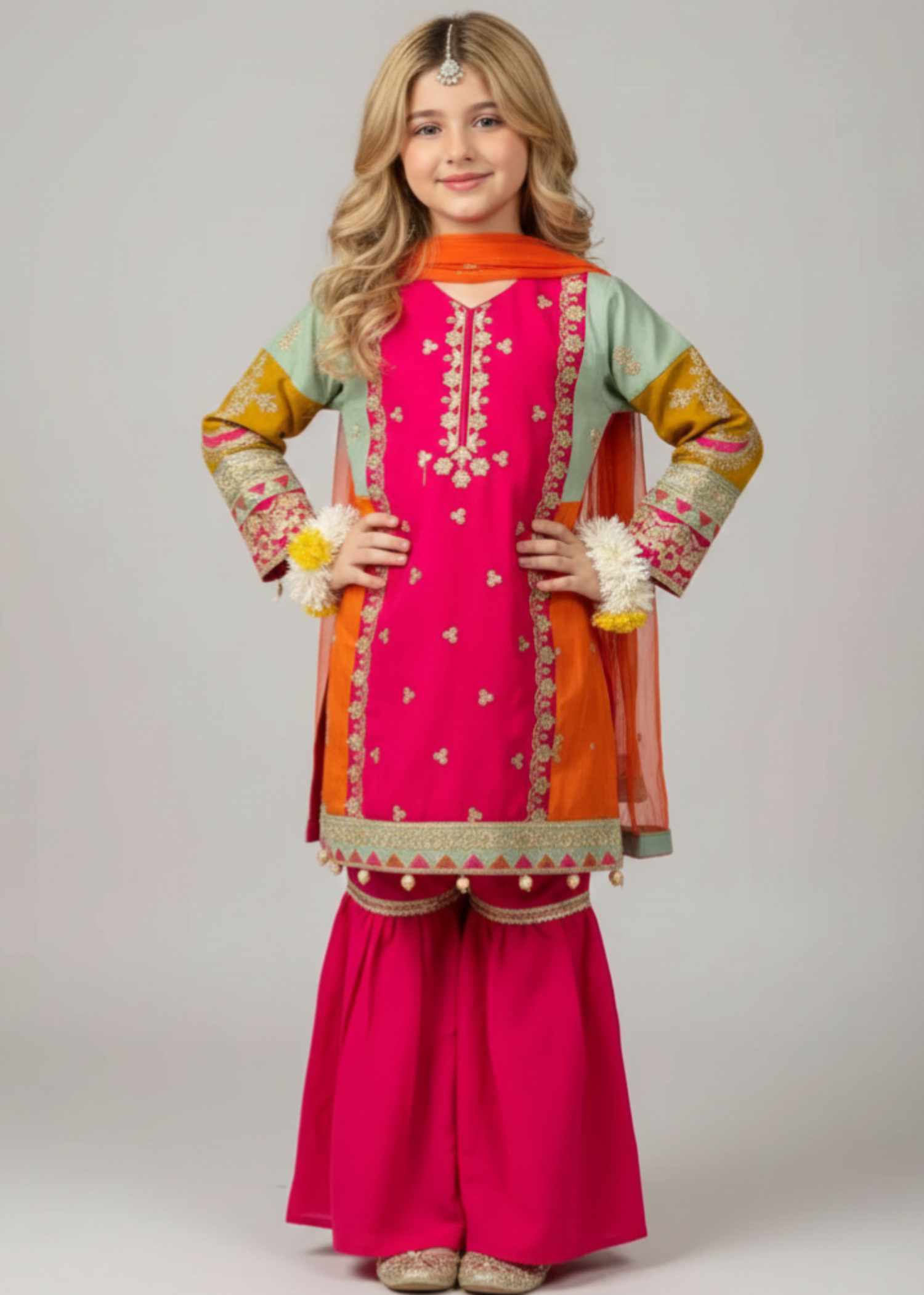 pk raw silk Gharara in Multi