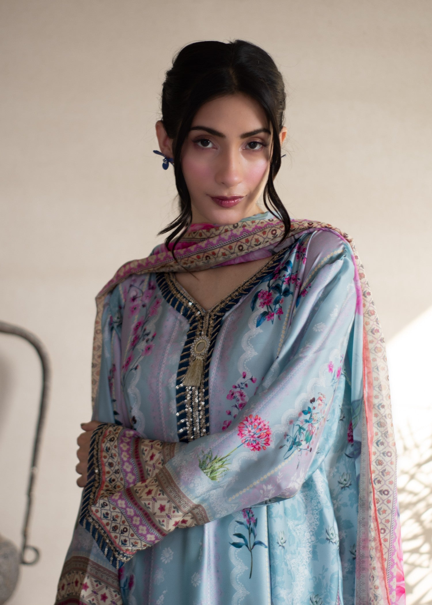silk charmeuse Kaftan in Multi