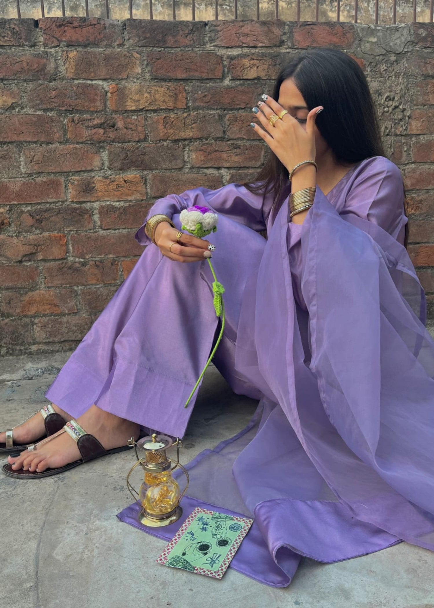 poly silk Kurta Set in Lilac