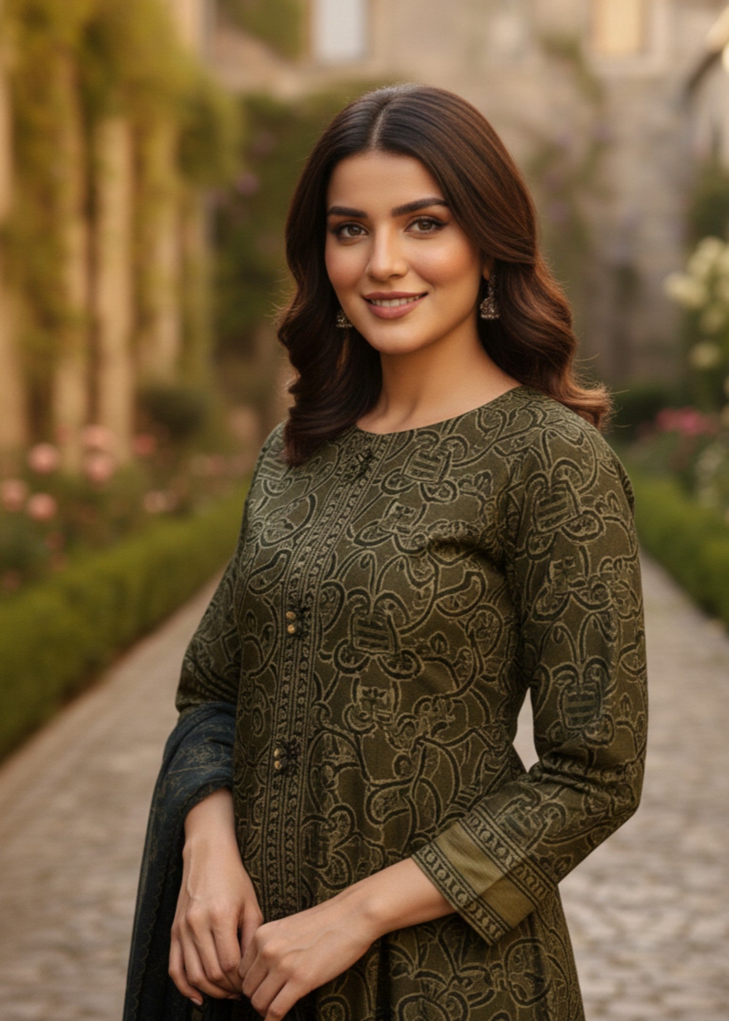 tissue silk Short Frock in Fern green