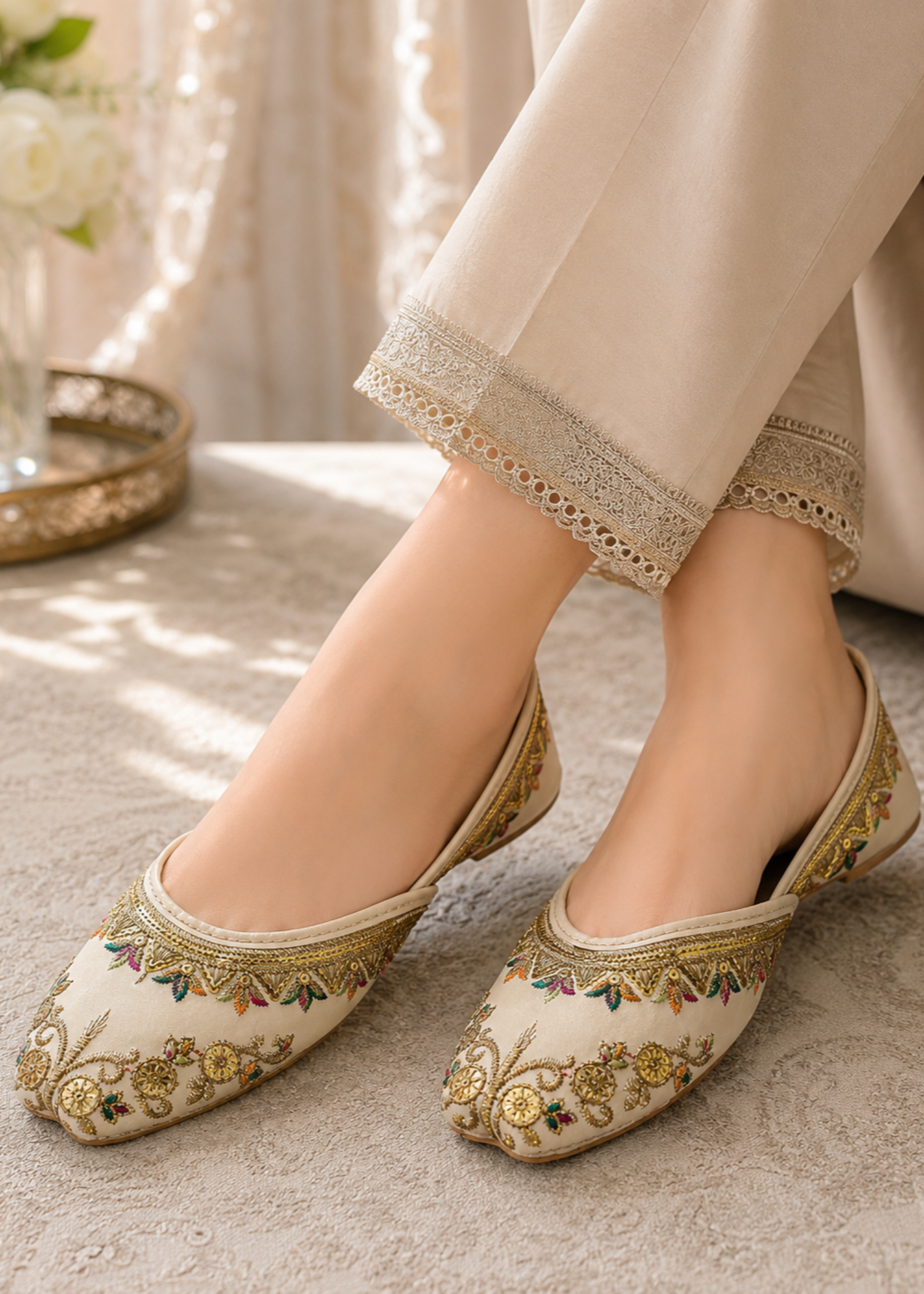Khussa in Cream by - High Quality Women Khussa XIG0718