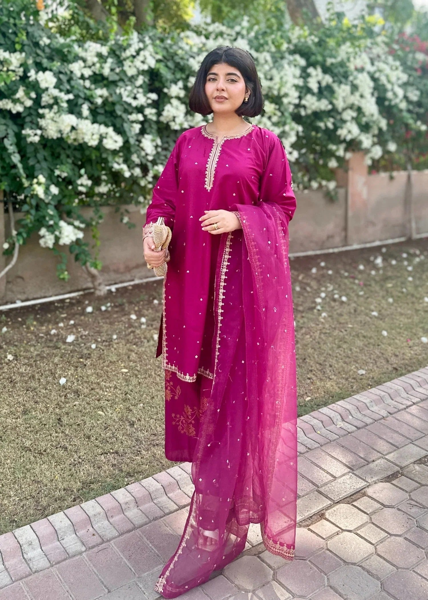 khaddar Kurta Set in Plum