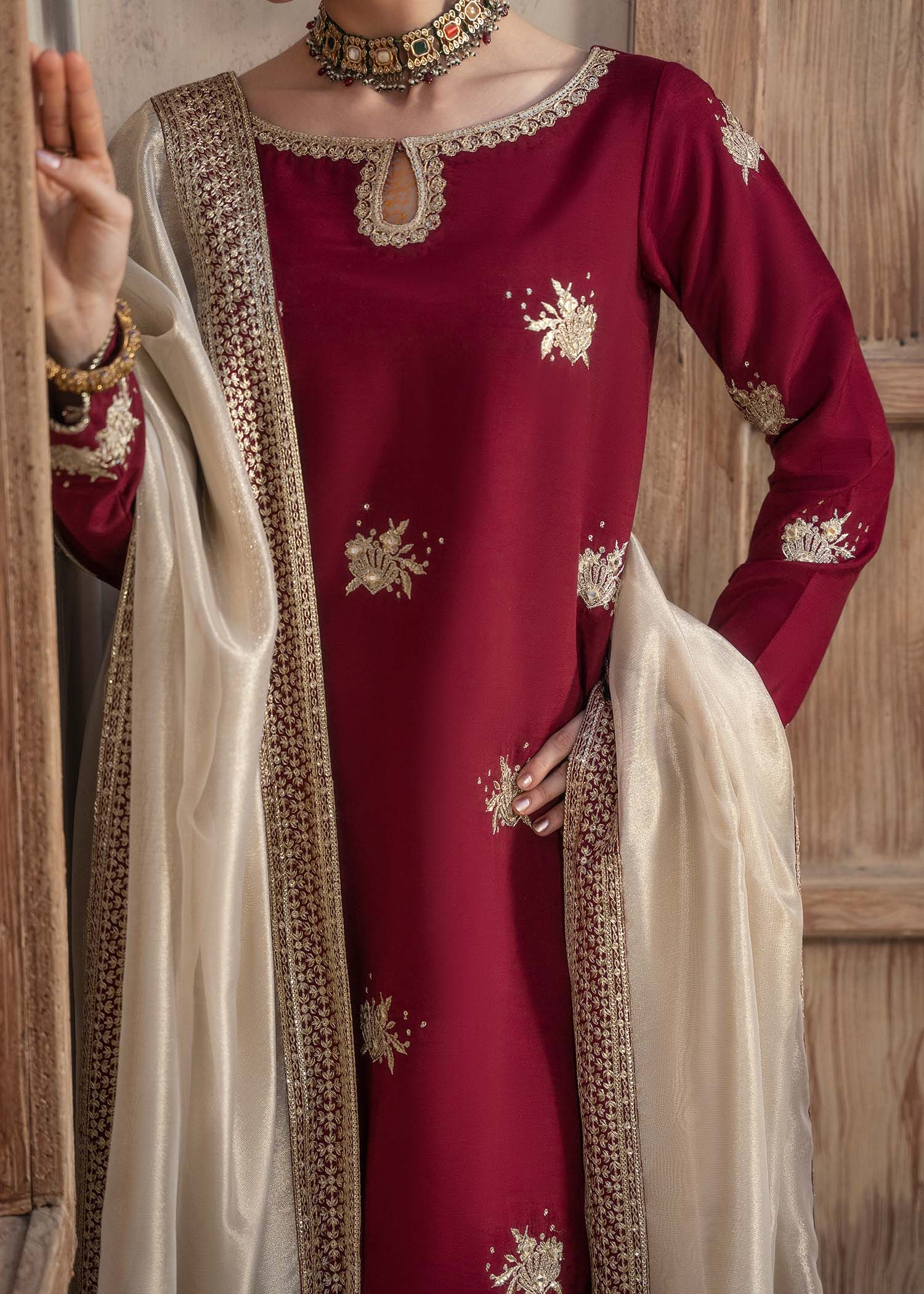 raw silk Gharara in Maroon