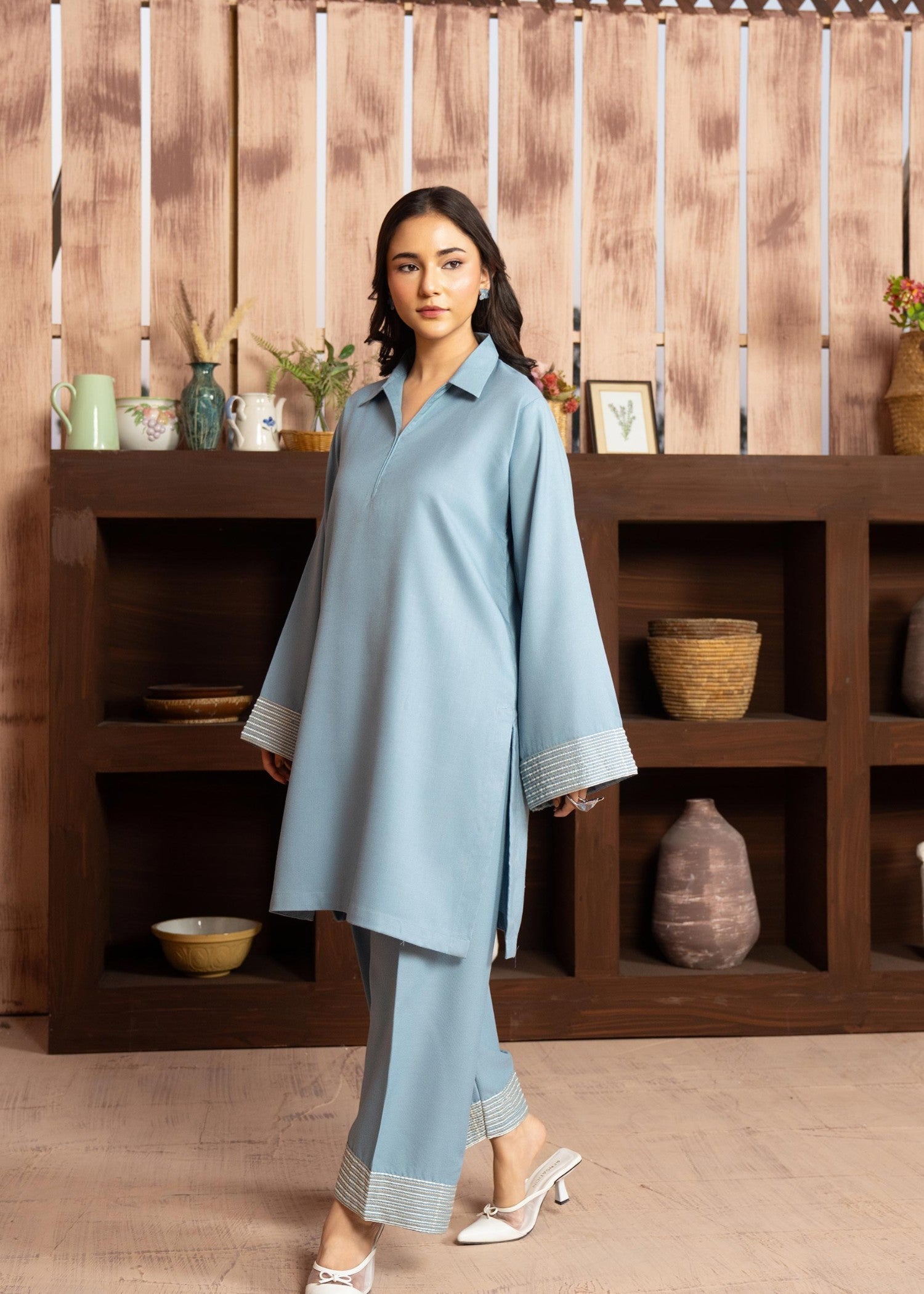linen Kurta Set in Sky